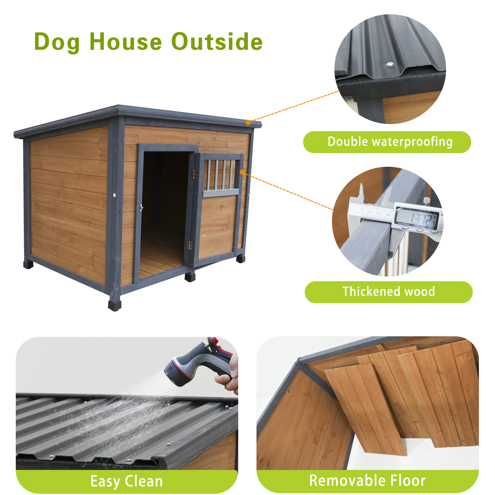 45"large solid wood dog house, waterproof PVC plastic roof, breathable wooden doors image 10