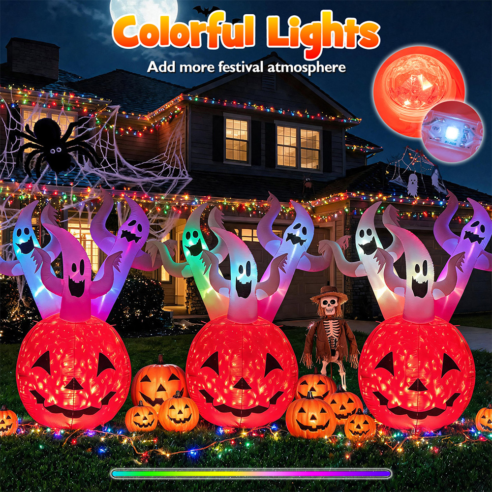 6 FT Inflatable Ghost Pumpkin with Lights image 2