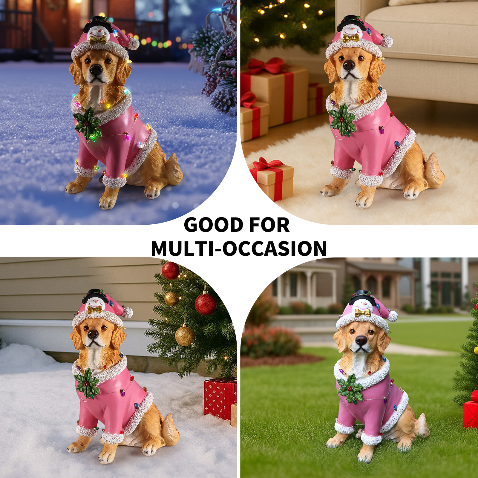 Christmas Golden Retriever Statue, Holiday Dog Figurine in Pink Santa Outfit image 18
