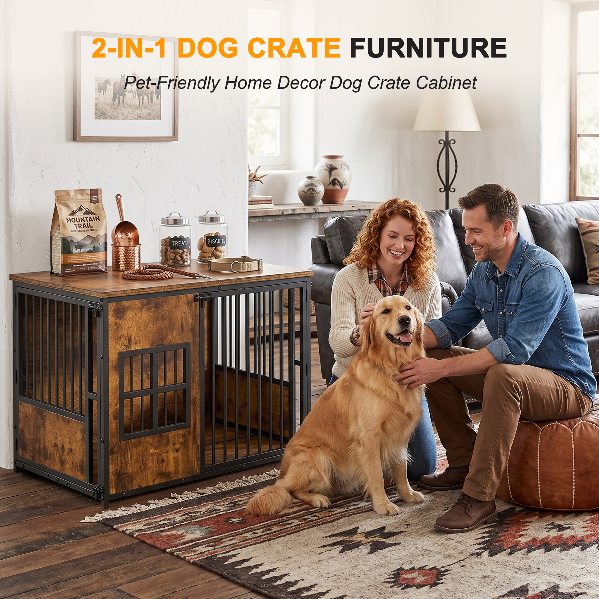 Wooden Dog Crate Furniture, Large Dog Kennel with Storage Top, Indoor Pet Cage image 11