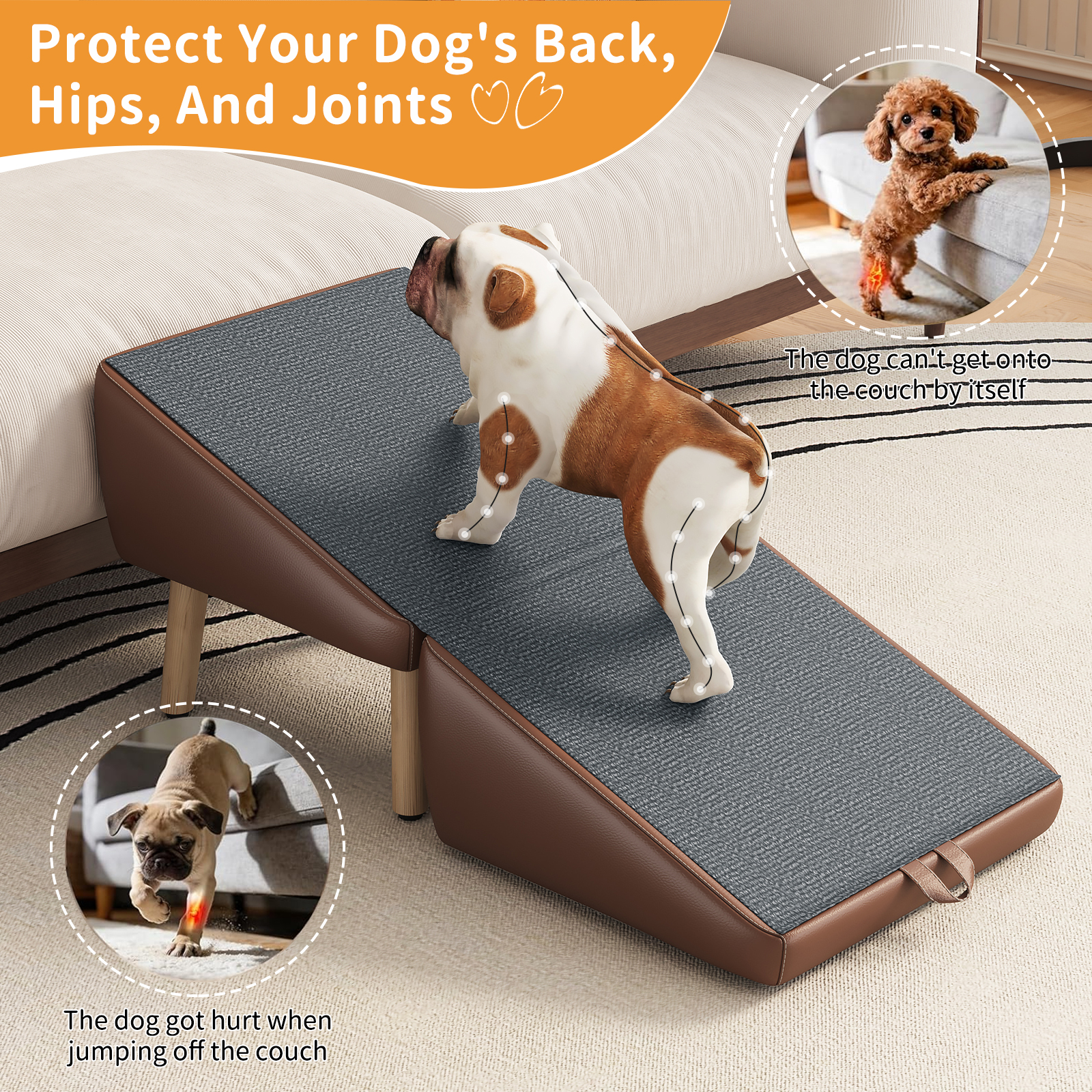 (UPGRADED) Dog Stairs for Small Dogs and Cats, Dog Ramp for Couch and Bed, Foldable 2-in-1 Wooden Pet Steps for Puppy, Split Ottoman Design (BROWN) image 24