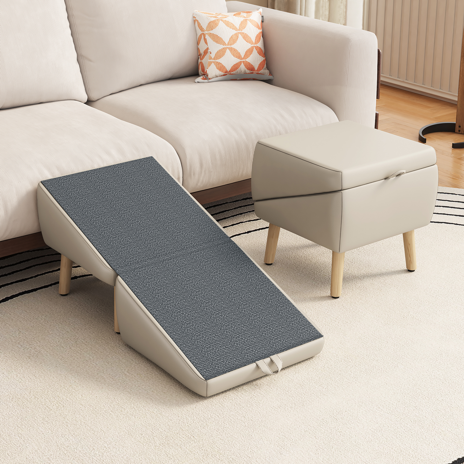 (UPGRADED) Dog Stairs for Small Dogs and Cats, Dog Ramp for Couch and Bed, Foldable 2-in-1 Wooden Pet Steps for Puppy, Split Ottoman Design (Light Grey) image 25