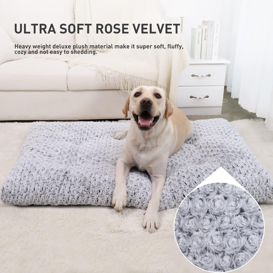 35x23 Inch Gray Plush Dog Crate Bed, Washable Pet Mat image 5
