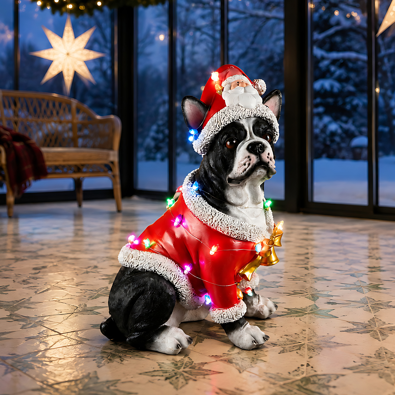 Christmas French Bulldog Statue, Holiday Dog Figurine in Santa Outfit image 11