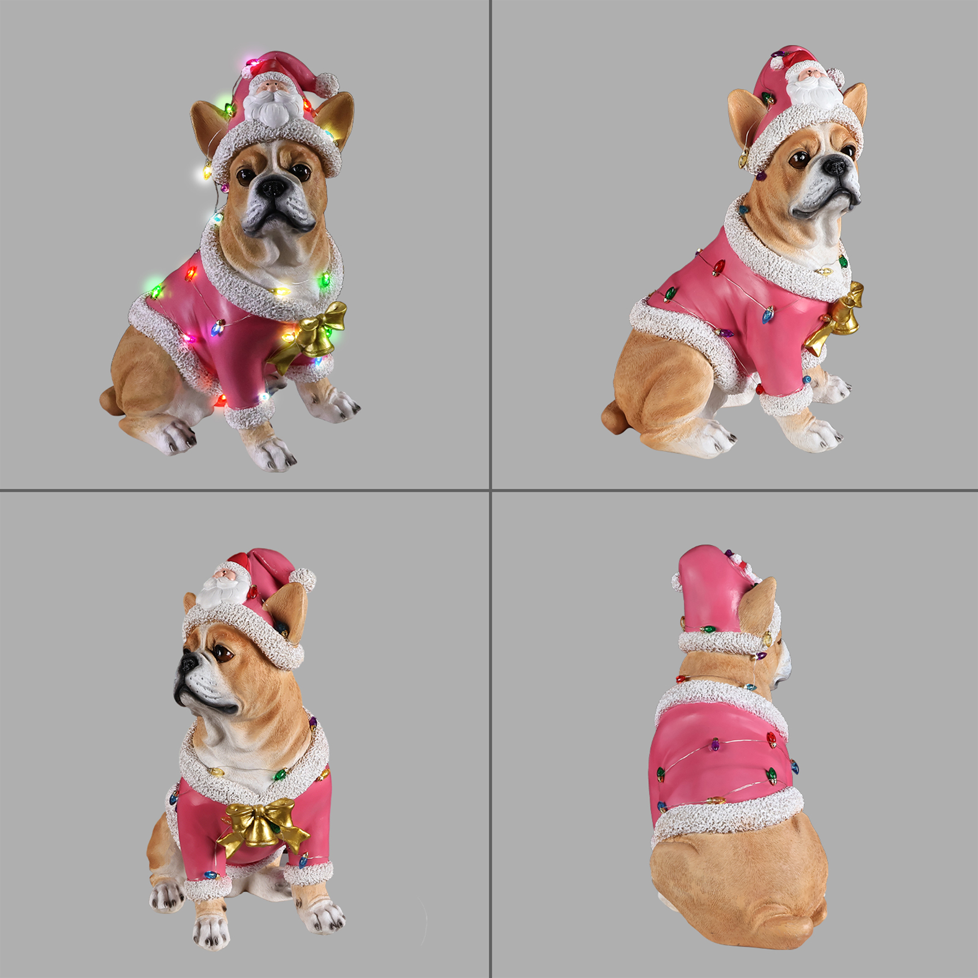 Christmas French Bulldog Statue,Holiday Dog Figurine in Pink Santa Outfit image 17