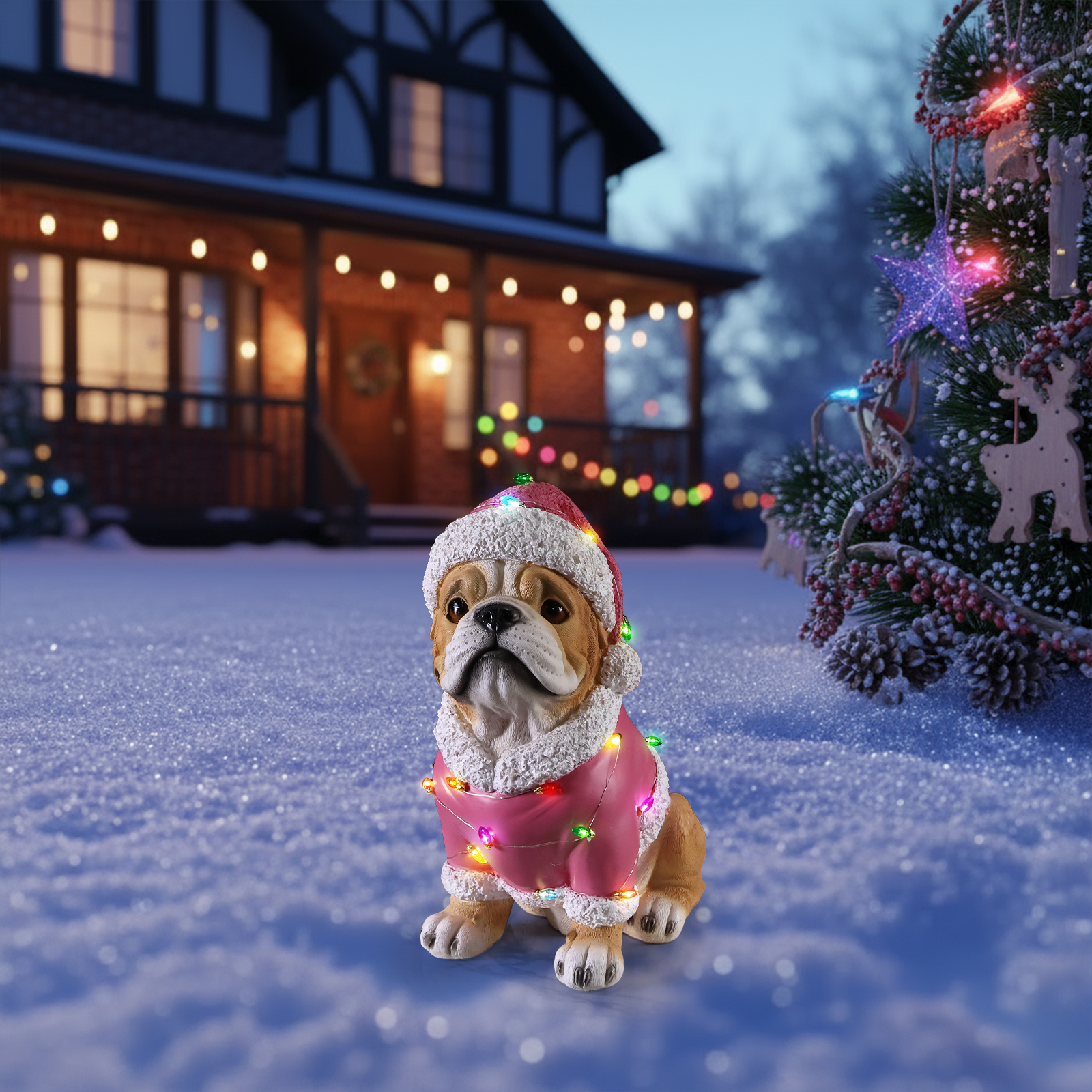 Christmas Pug Statue, Holiday Dog Figurine in Pink Santa Outfit image 8
