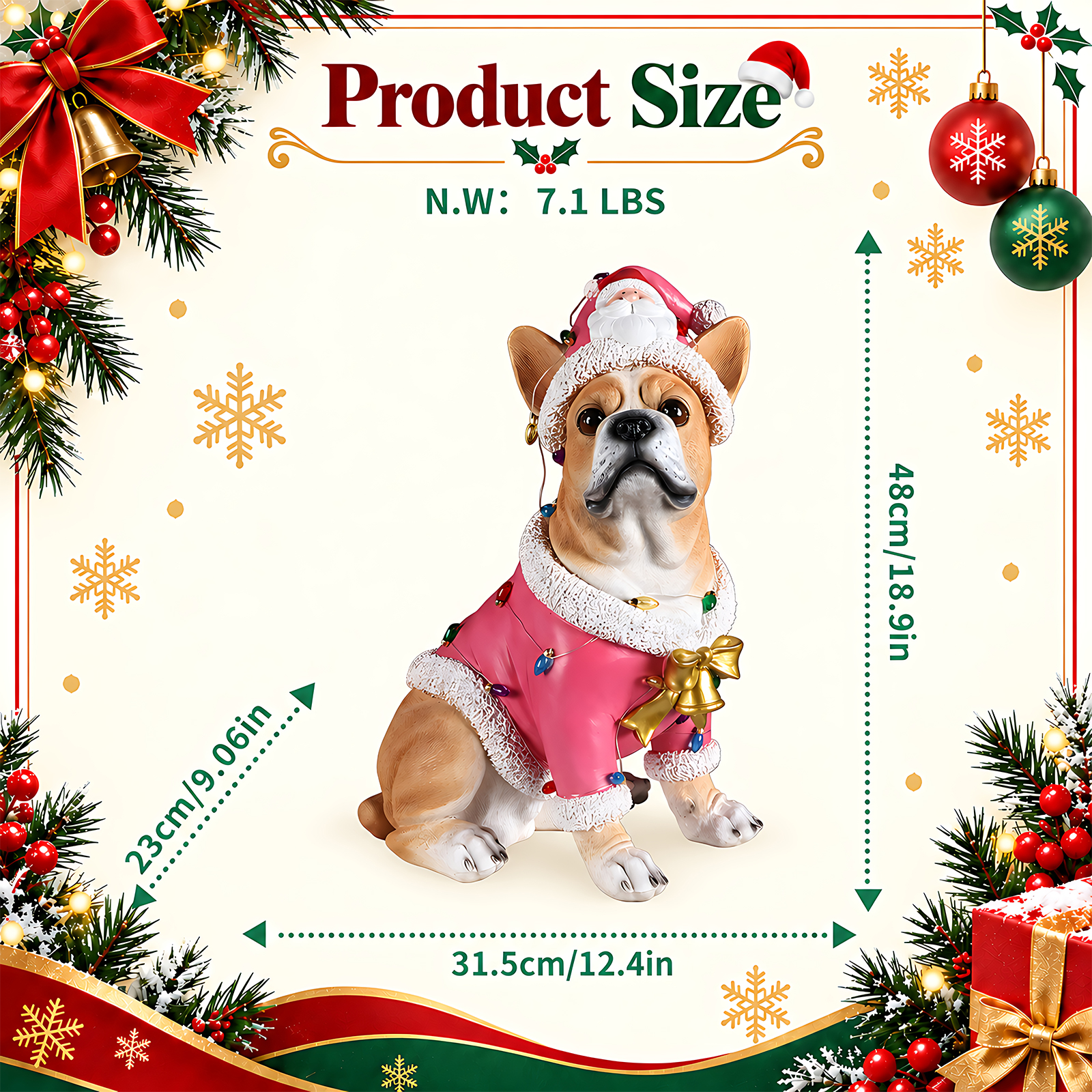 Christmas French Bulldog Statue,Holiday Dog Figurine in Pink Santa Outfit image 13