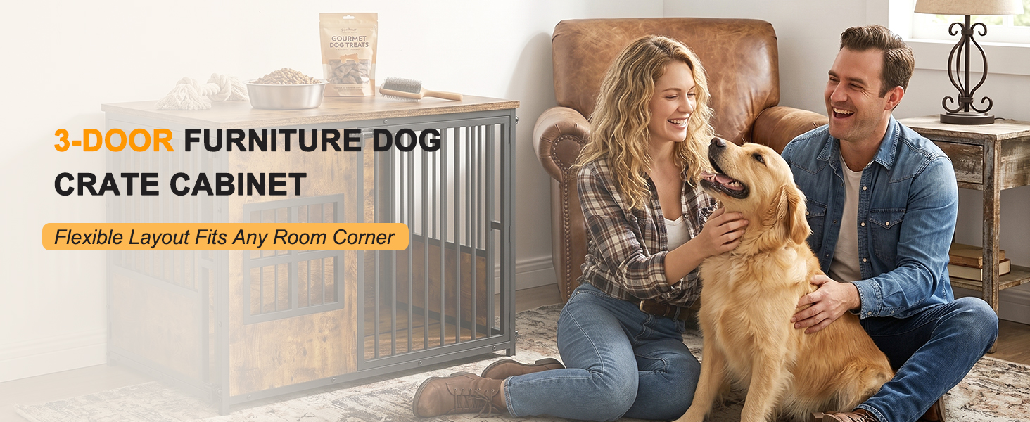Wooden Dog Crate Furniture, Large Dog Kennel with Storage Top, Indoor Pet Cage image 14