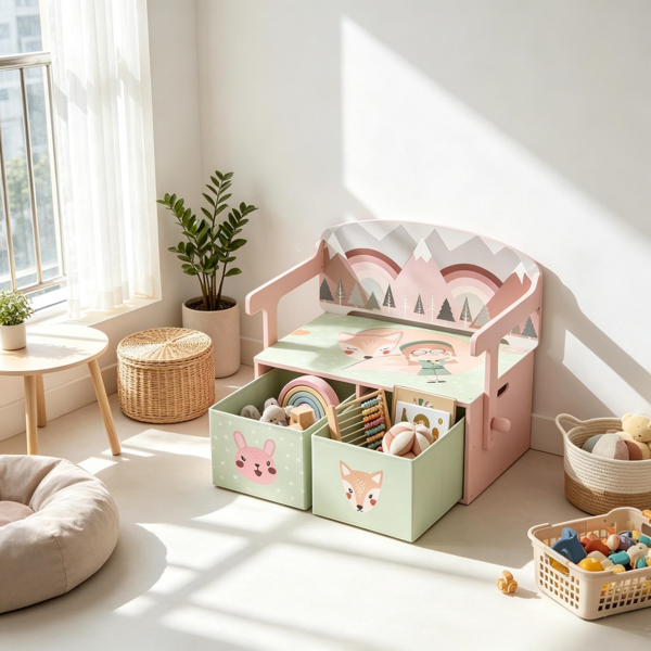 3-in-1 Convertible Toy Box with Drawers image 2