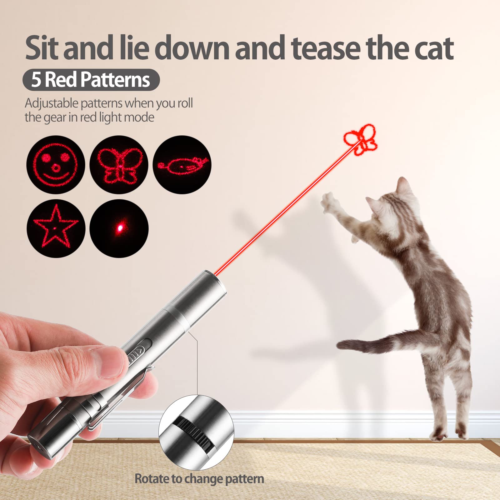 Interactive Cat Toy, Rechargeable Red Light Chasing Toy For Indoor Cats, 3 Modes & 5 Moving Patterns, Automatic Pet Exercise Toy For Kitten & Puppy Play  2 PCS image 2