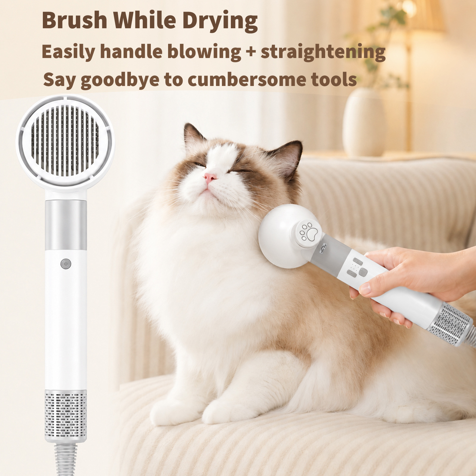 2-in-1 Pet Grooming Hair Dryer Brush image 3