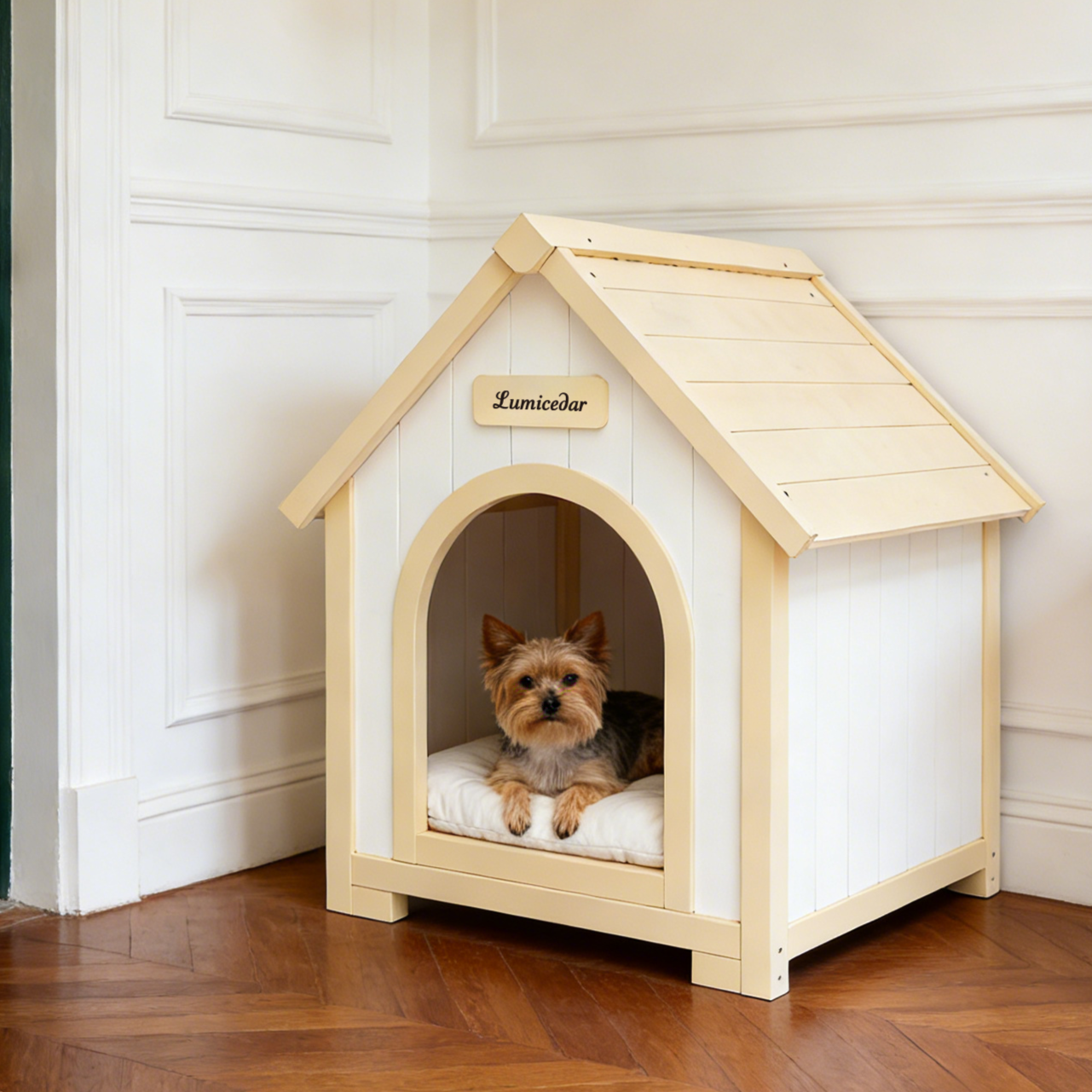 Modern Indoor Wooden Dog House with EVA Cushion – Solid Cedar Pet House for Small Dogs & Cats image 2