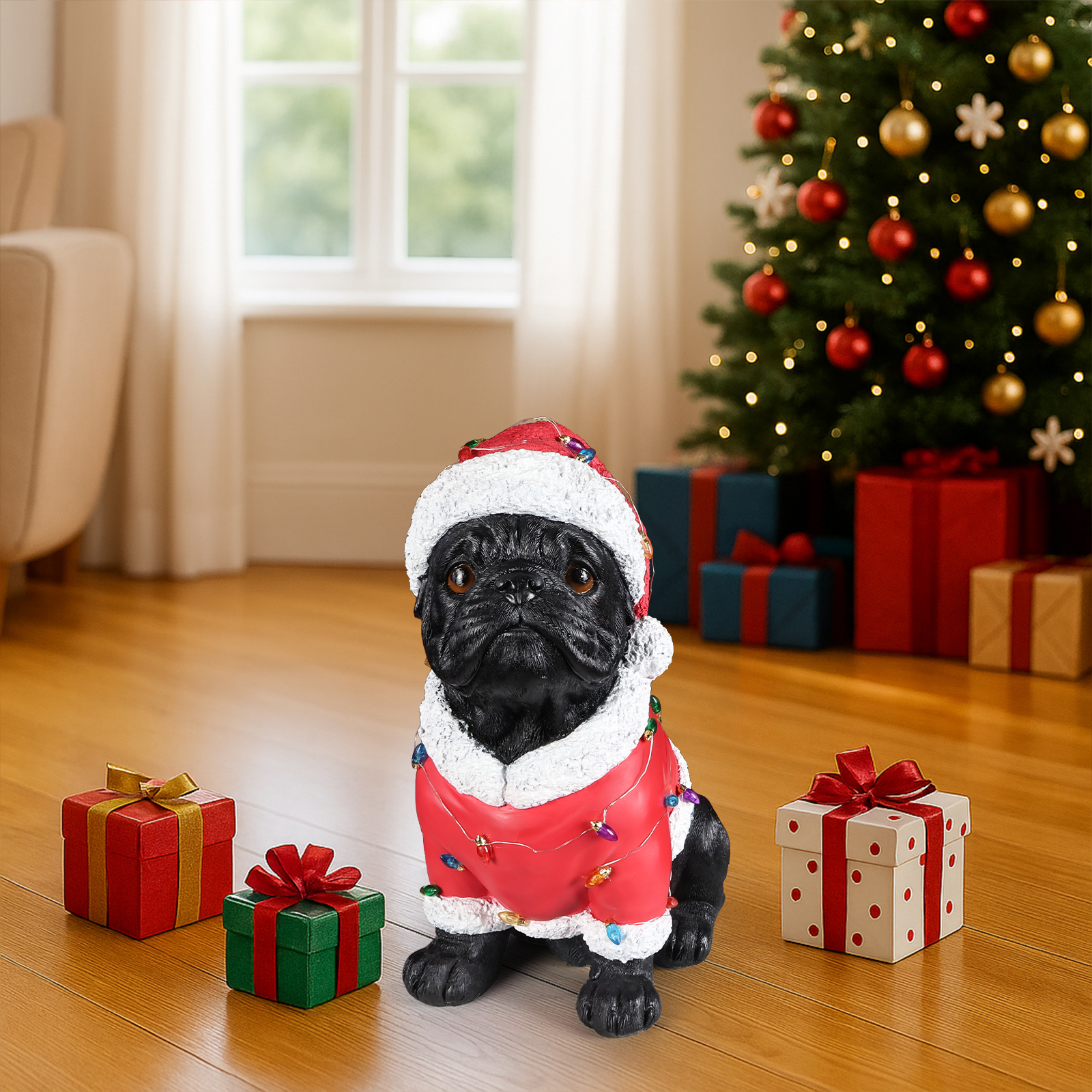 Christmas Pug Statue, Holiday Dog Figurine in Santa Outfit image 13