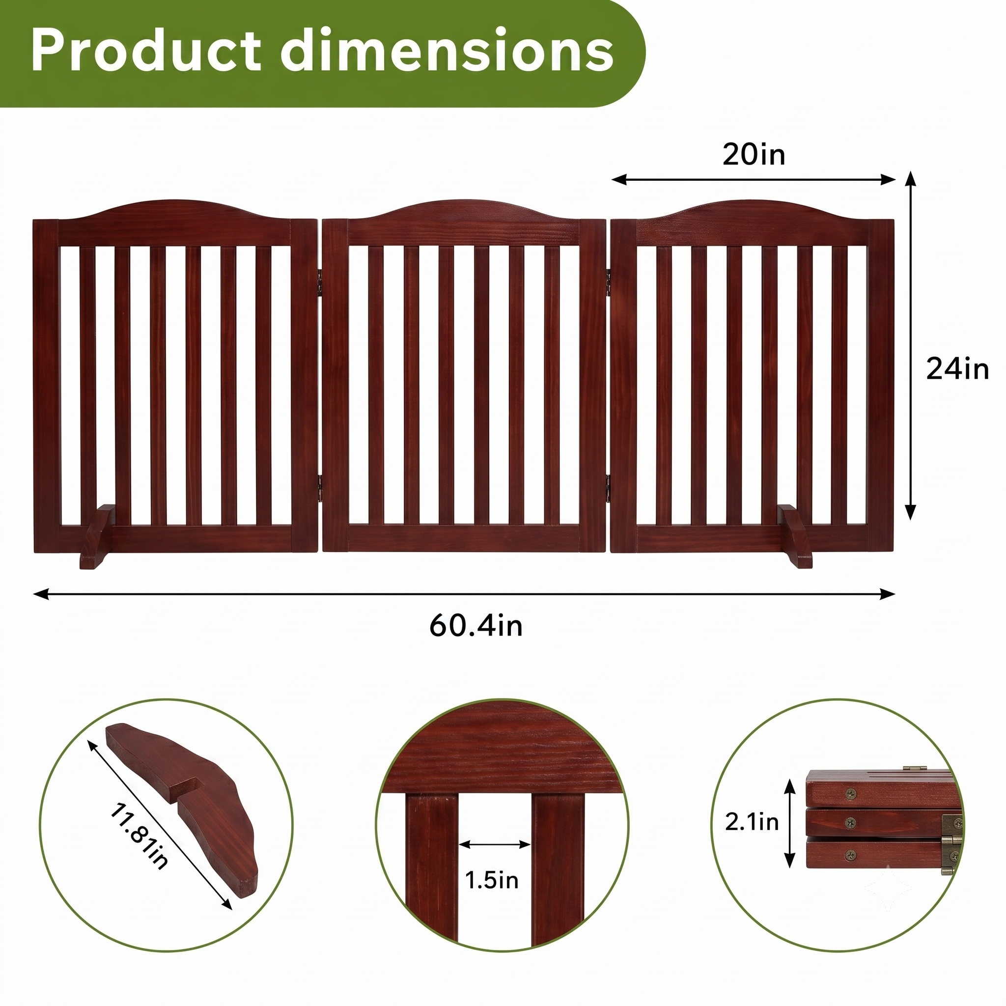Wooden Freestanding Foldable Pet Gate for Dogs, 24 inch 3 Panels Step Over Fence, Dog Gate for The House, Doorway, image 6