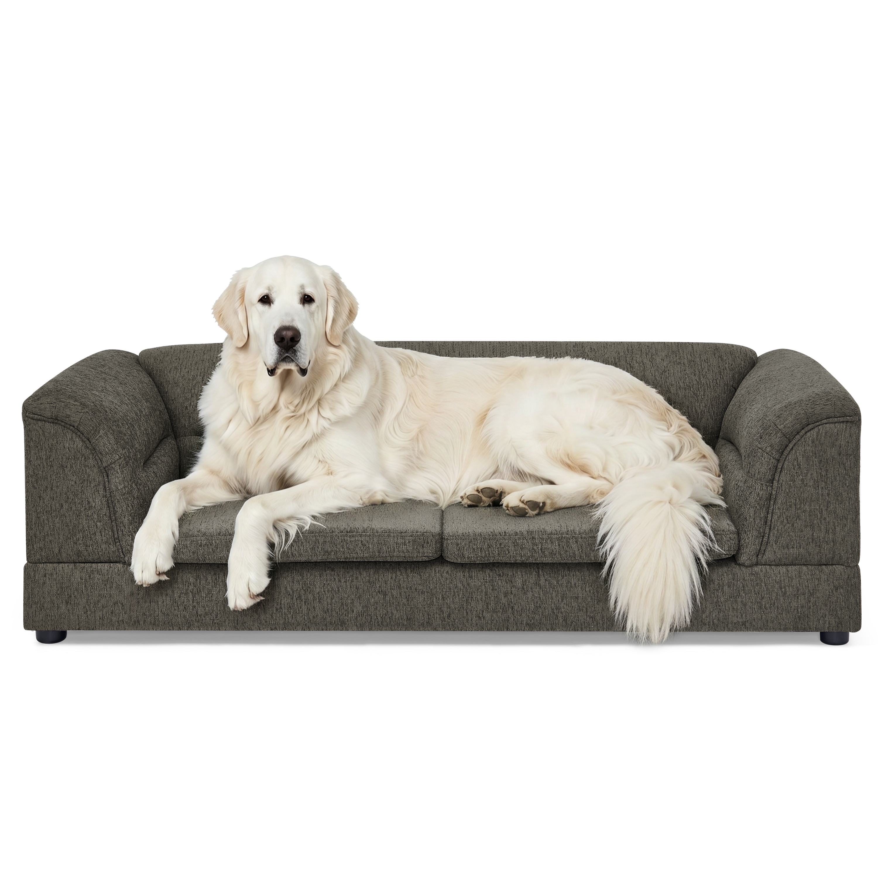Oversized Pet Sofa, Curved Armrest Rectangular Dog Sofa, Linen Fabric Comfort Pet Couch for Large & Oversized Dogs-Dark Gray