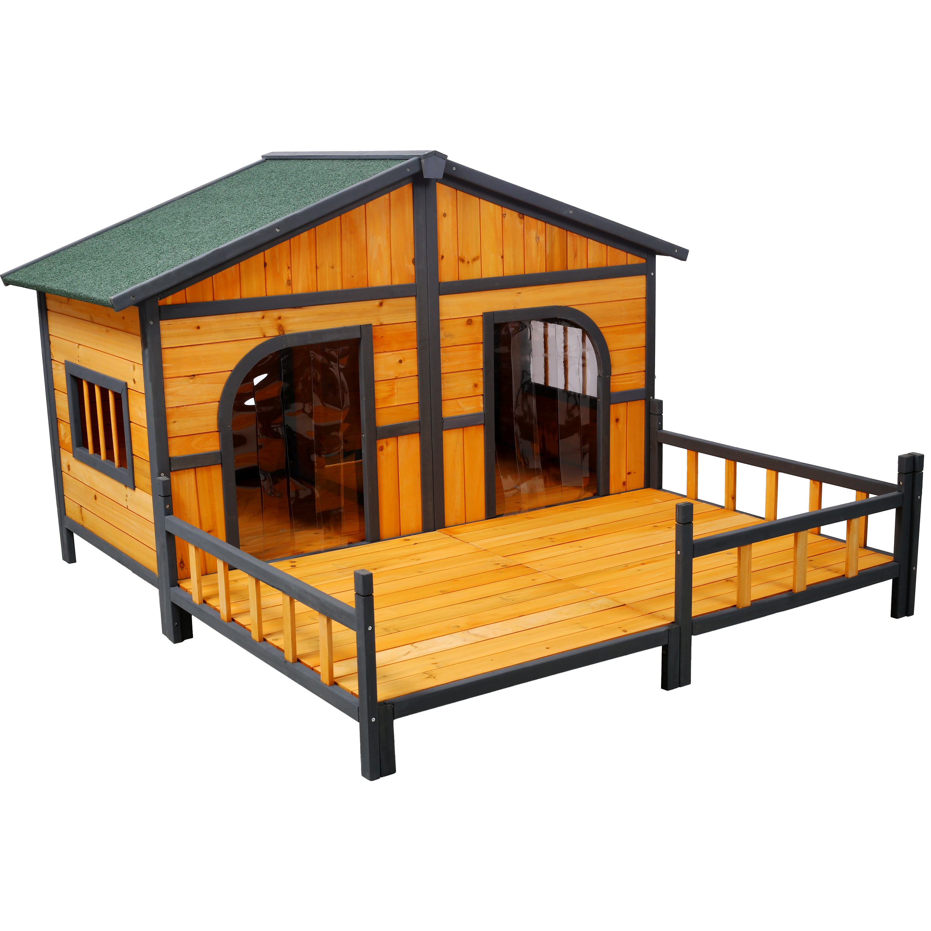 Wooden Large Dog House Outdoor Double XL Dog Kennel with Elevated Floor and Porch, Weatherproof Puppy Shelter for Small and Medium Breed Dogs, Natural image 21