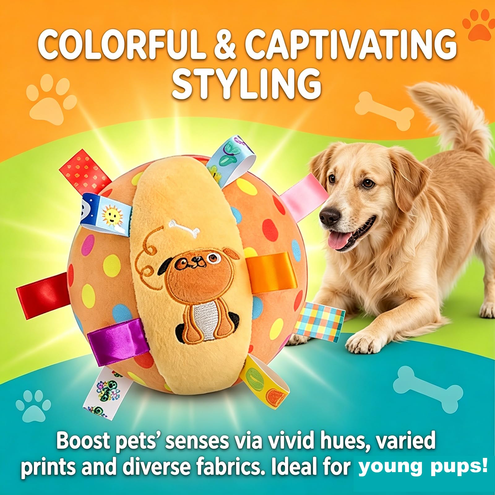 Colorful Squeaky Hanging Dog Training Toy, Squeaky Hanging Dog Toy, Dogs Ball With Ribbons And Bell, Pet Interactive Fetch Toys For Small Medium Dog Training Toy image 2
