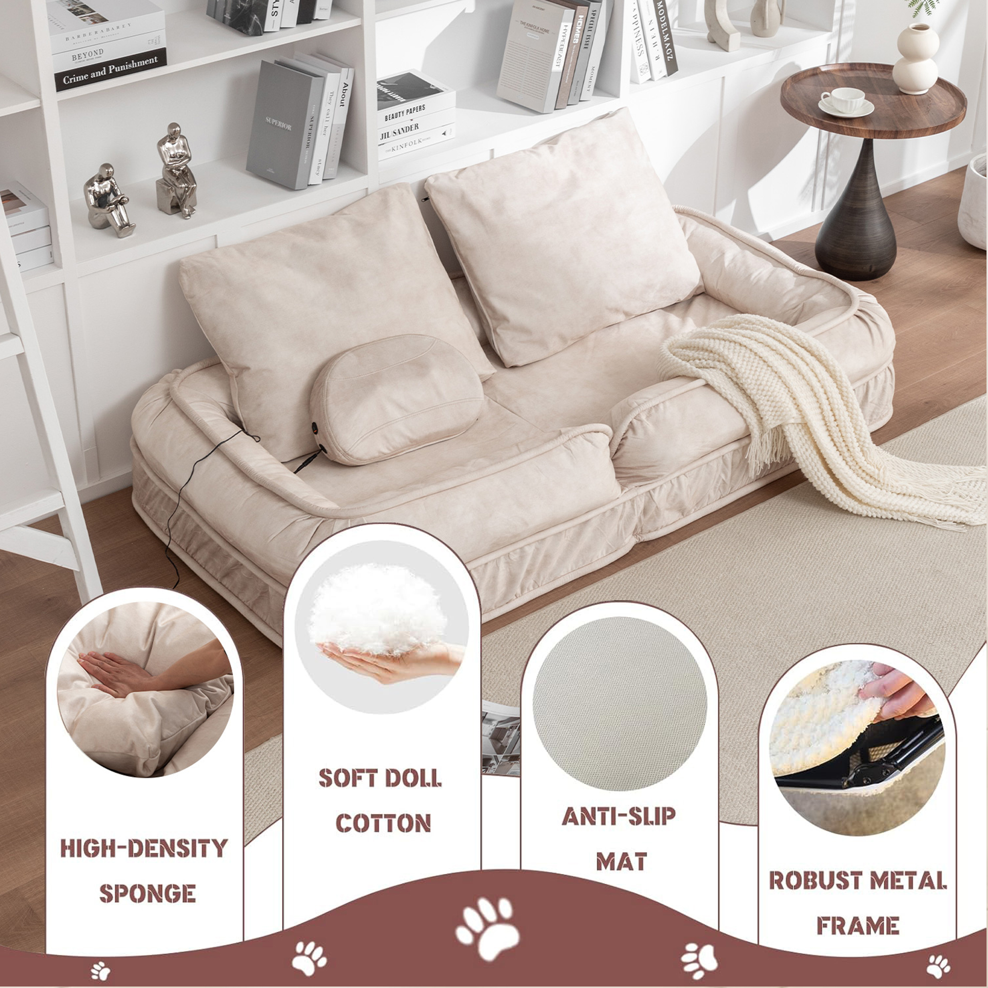 Upholstered Human Dog Bed for Adult & Pets,with 5 Adjustable Position &Massage Pillow, Bean Bag floor sofa with 2 Soft Pillows image 6