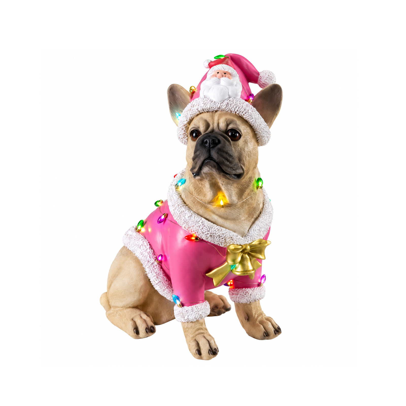 Christmas French Bulldog Statue,  Holiday Dog Figurine in Pink Santa Outfit, Festive Christmas Home Décor image 7
