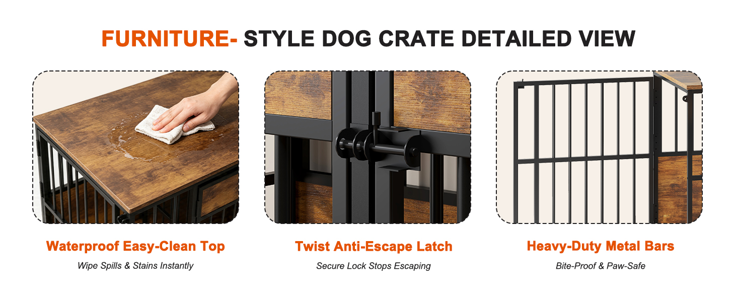Wooden Dog Crate Furniture, Large Dog Kennel with Storage Top, Indoor Pet Cage image 3