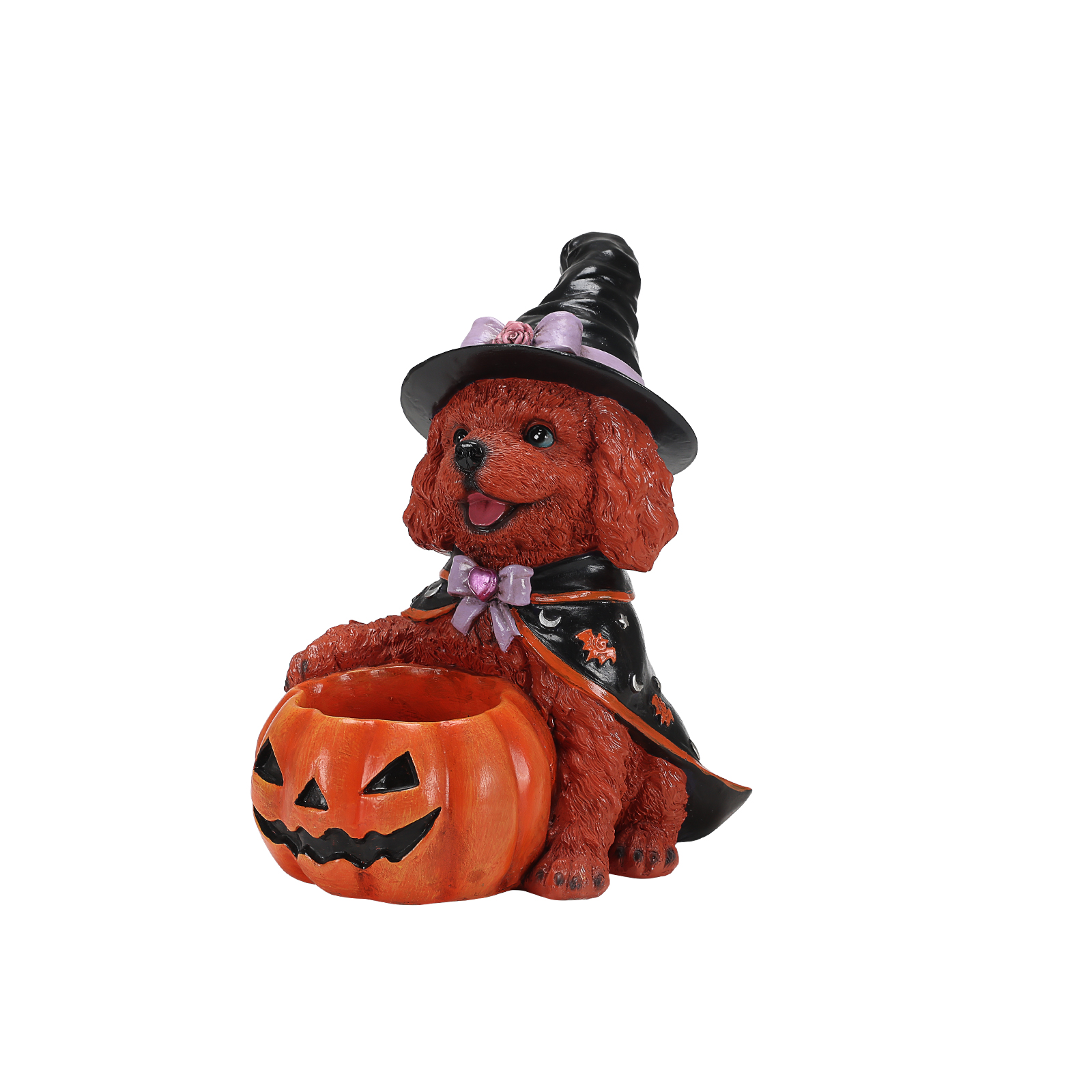 Halloween Puppy Witch Figurine With Pumpkin Bowl image 7