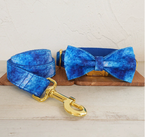 Blue Agate Dog Collar Pet Supplies Export Leash Set Gold Buckle image 3