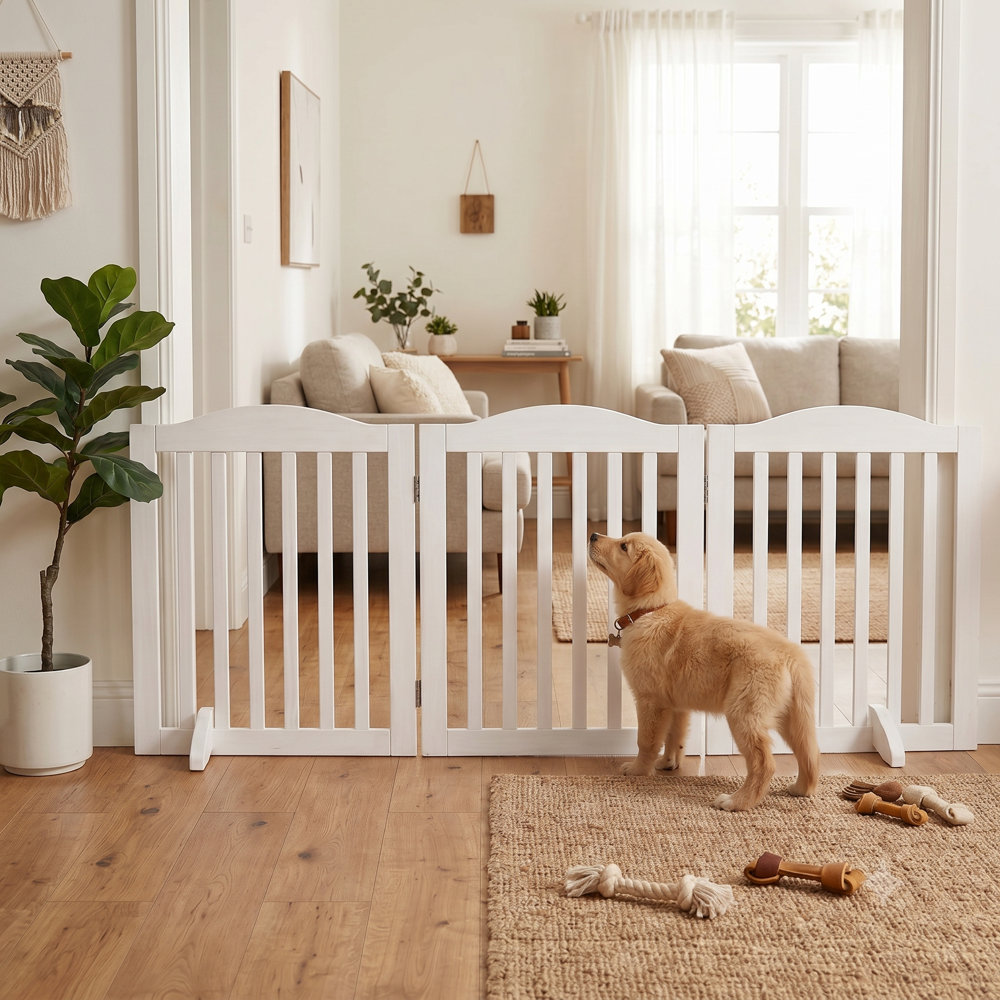 Wooden Freestanding Foldable Pet Gate for Dogs, 24 inch 3 Panels Step Over Fence, Dog Gate for The House, Doorway, image 6