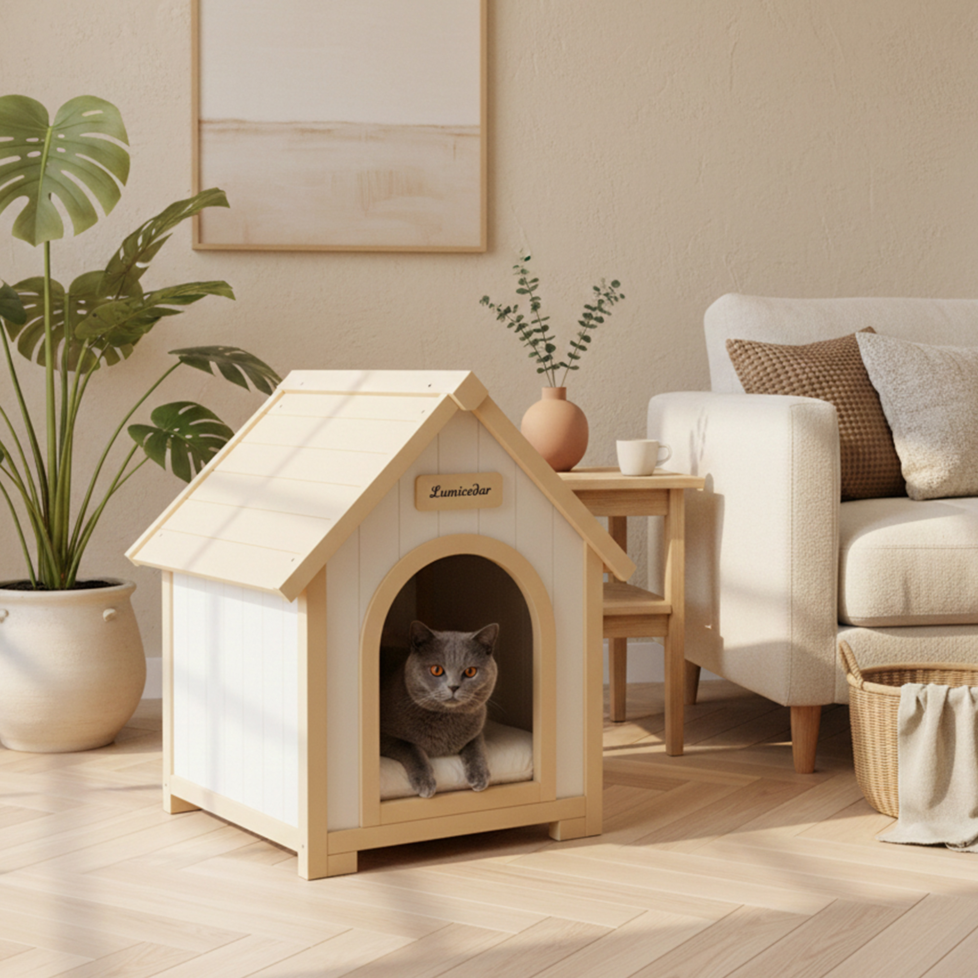 Modern Indoor Wooden Dog House with EVA Cushion – Solid Cedar Pet House for Small Dogs & Cats image 23