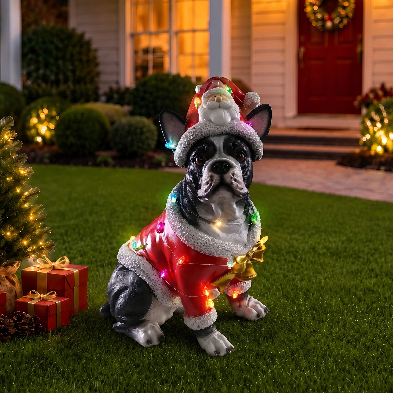 Christmas French Bulldog Statue, Holiday Dog Figurine in Santa Outfit image 16