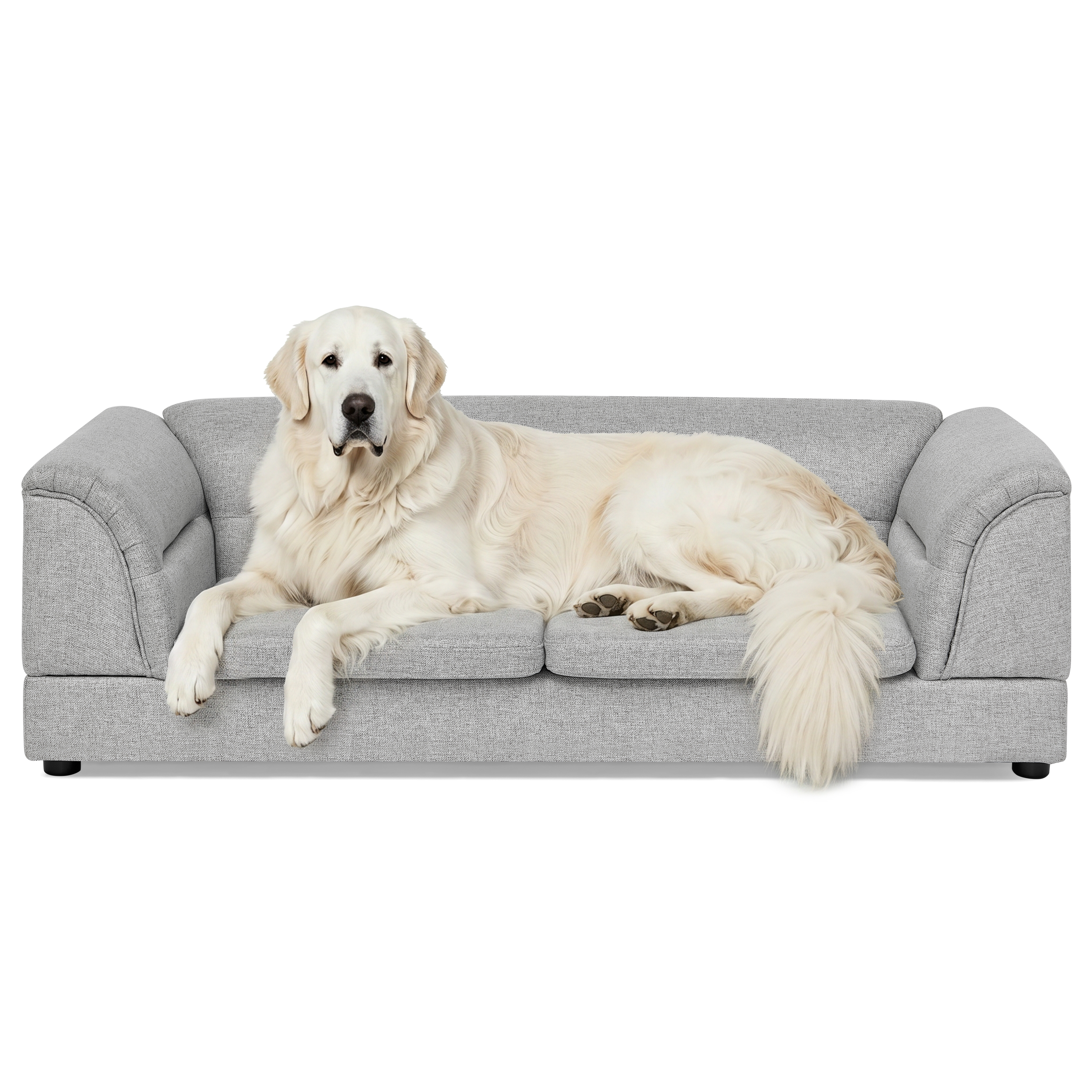 Oversized Pet Sofa, Curved Armrest Rectangular Dog Sofa, Linen Fabric Comfort Pet Couch for Large & Oversized Dogs-LIGHT GREYX image 12