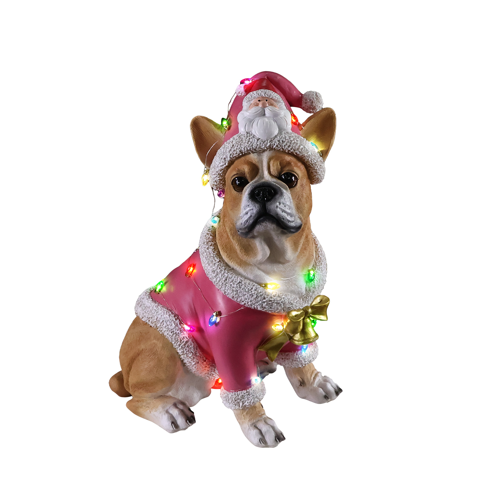 Christmas French Bulldog Statue,Holiday Dog Figurine in Pink Santa Outfit image 18