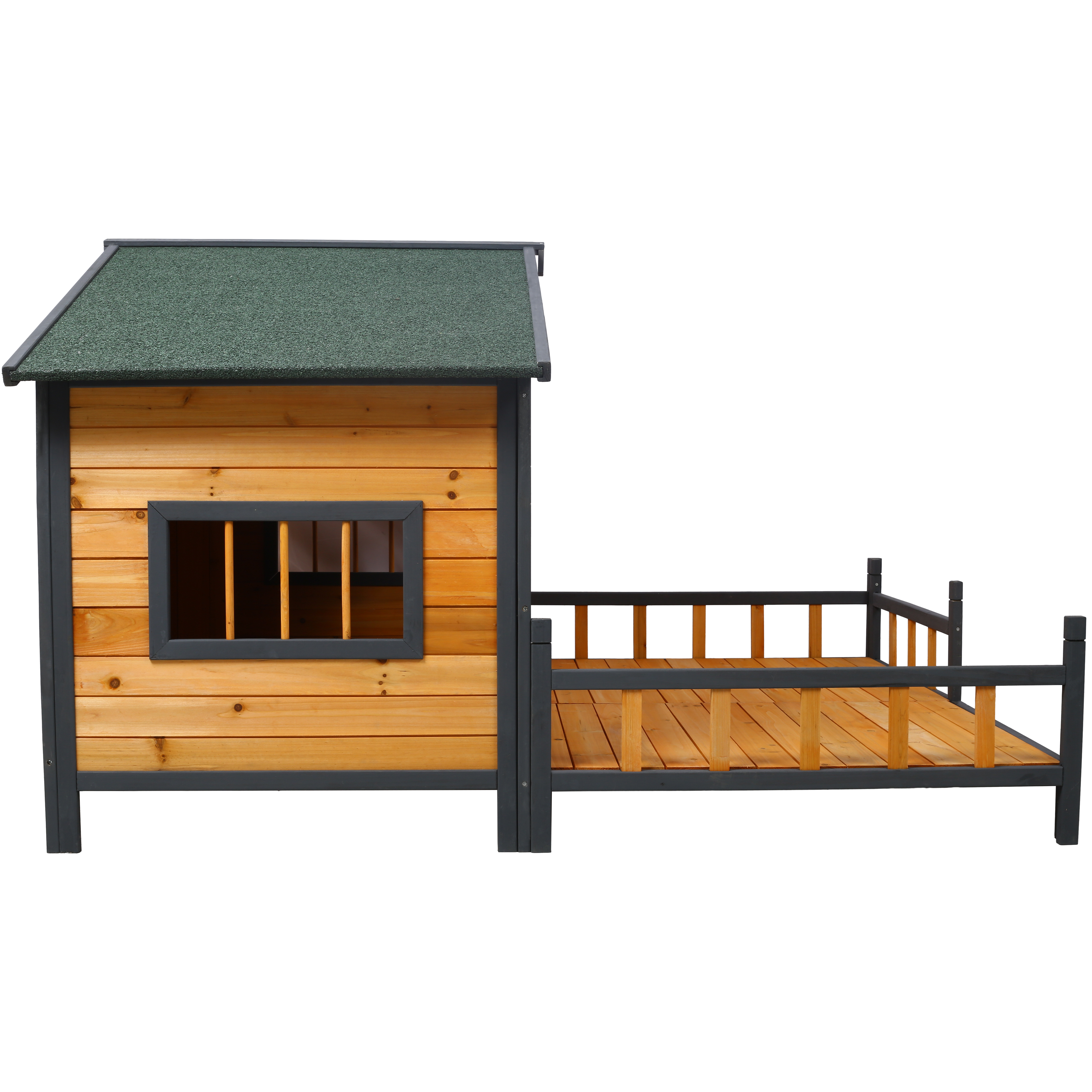 Wooden Large Dog House Outdoor Double XL Dog Kennel with Elevated Floor and Porch, Weatherproof Puppy Shelter for Small and Medium Breed Dogs, Natural image 5