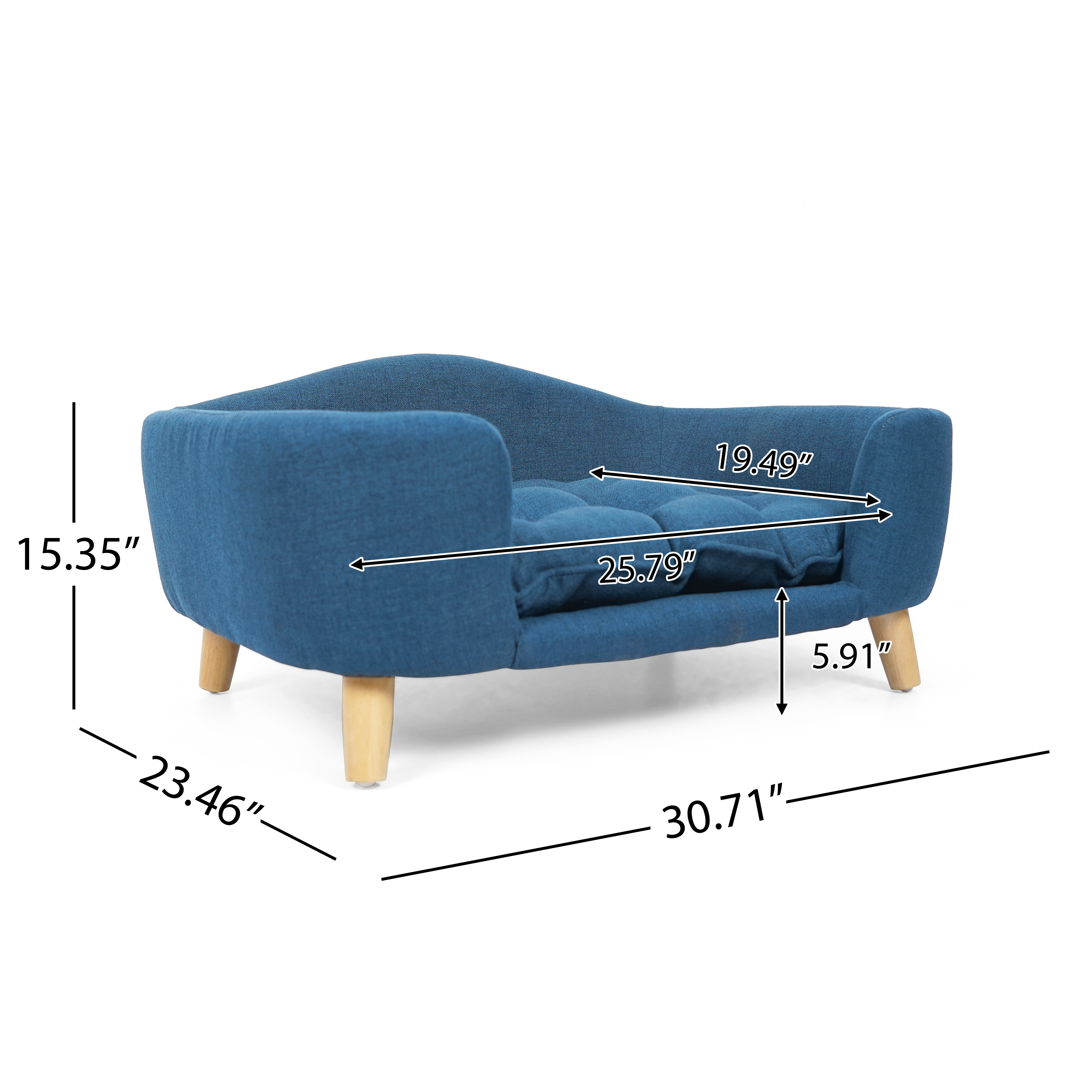 Elevated Dog Bed Frame for Small Dog, Fabric Pet Couch Bed with Rubber Wood Legs and Supportive Foam, Navy Blue, Easy Assembly image 3