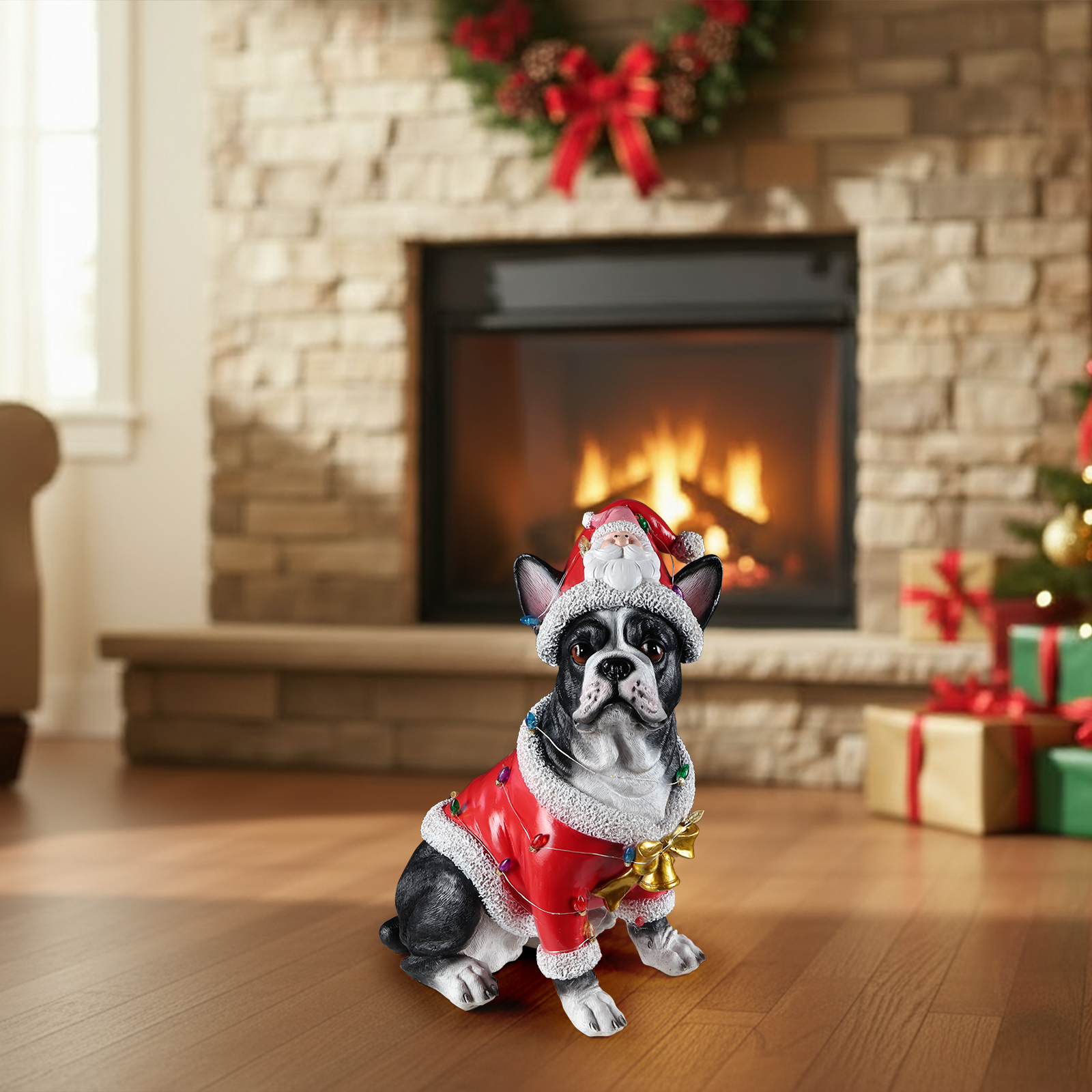Christmas French Bulldog Statue, Holiday Dog Figurine in Santa Outfit image 22
