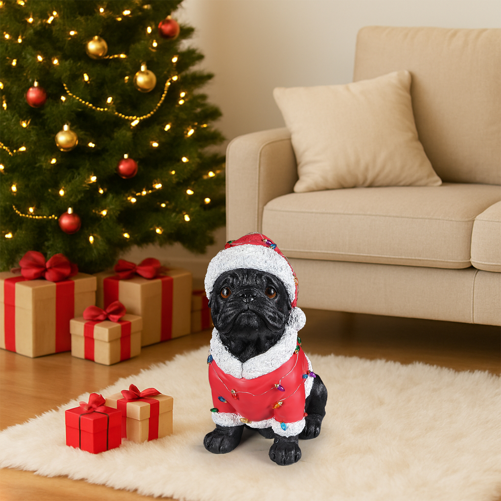 Christmas Pug Statue, Holiday Dog Figurine in Santa Outfit image 11