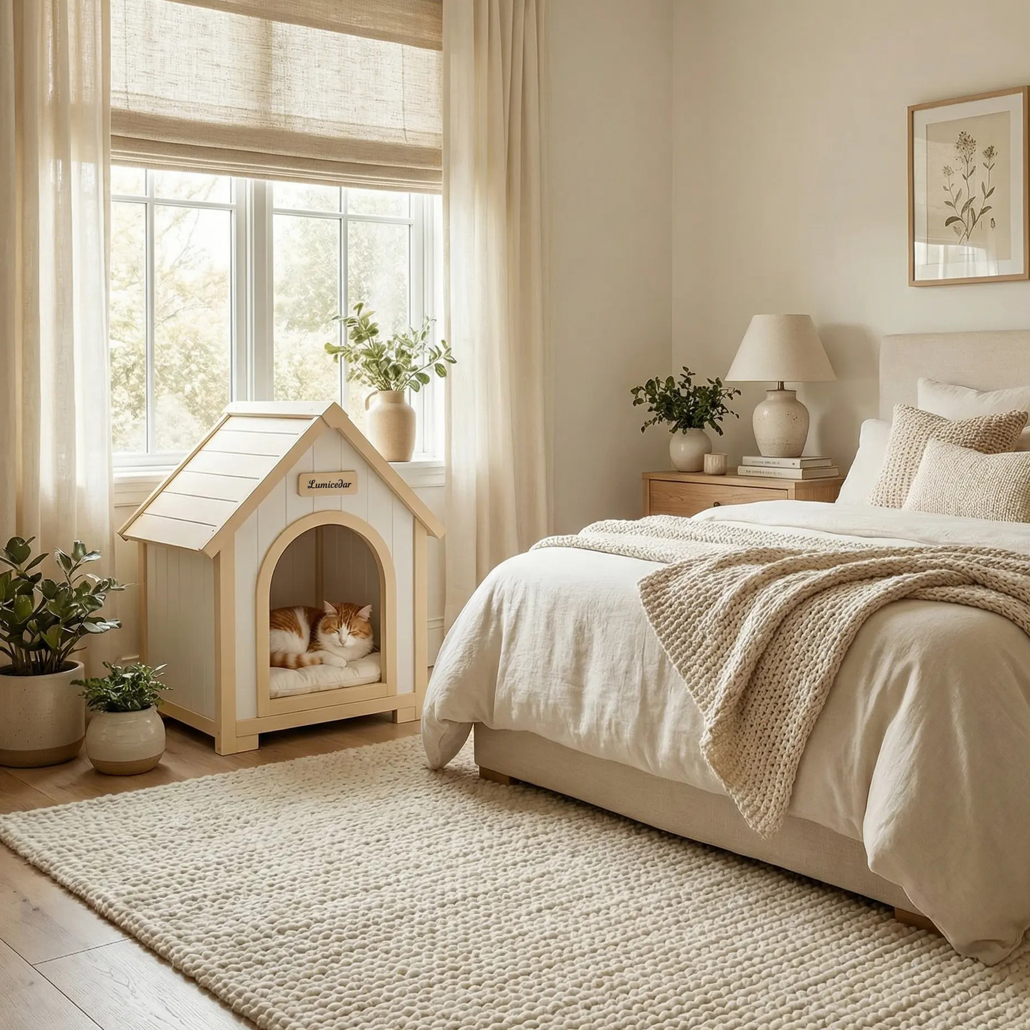 Modern Indoor Wooden Dog House with EVA Cushion – Solid Cedar Pet House for Small Dogs & Cats image 21
