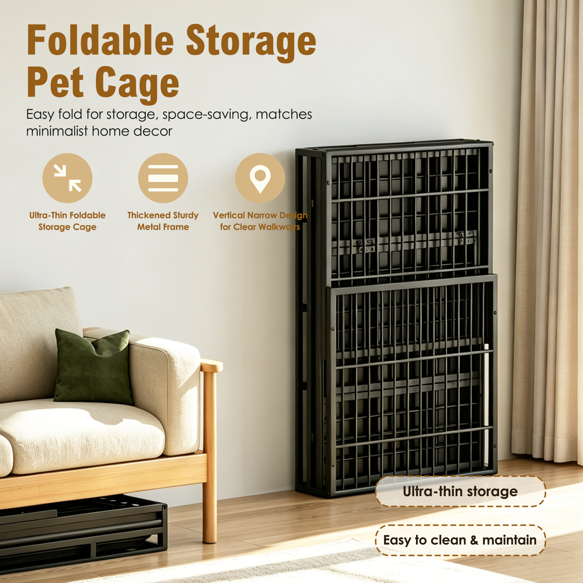 Heavy Duty Dog Crate , Mobile Pet Kennel with Lockable Wheels & Rotary Twist-Latch, Indoor Outdoor Metal Cage with Perforated Top image 14