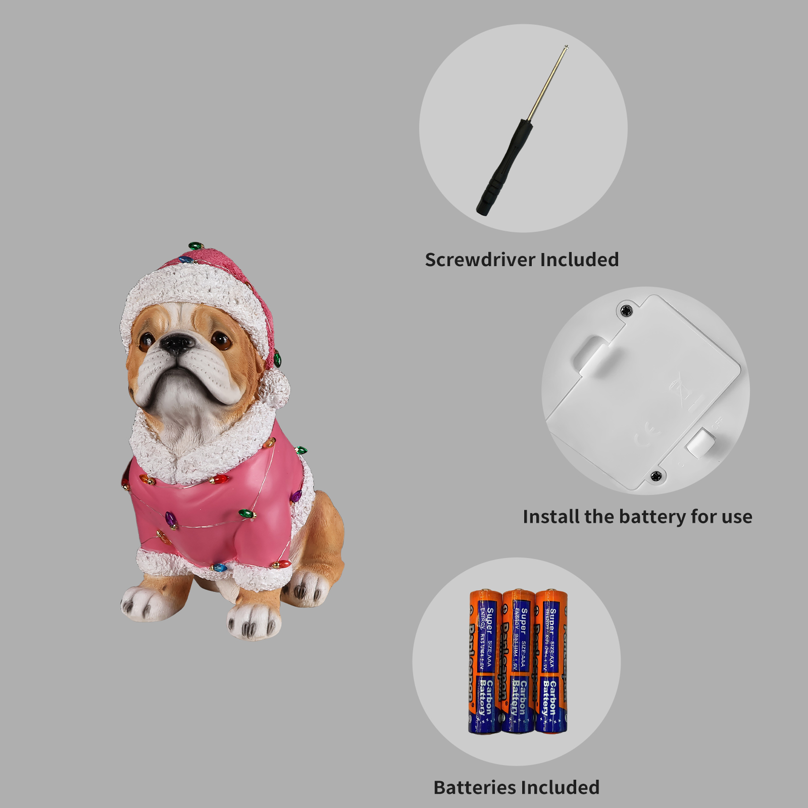 Christmas Pug Statue, Holiday Dog Figurine in Pink Santa Outfit image 13