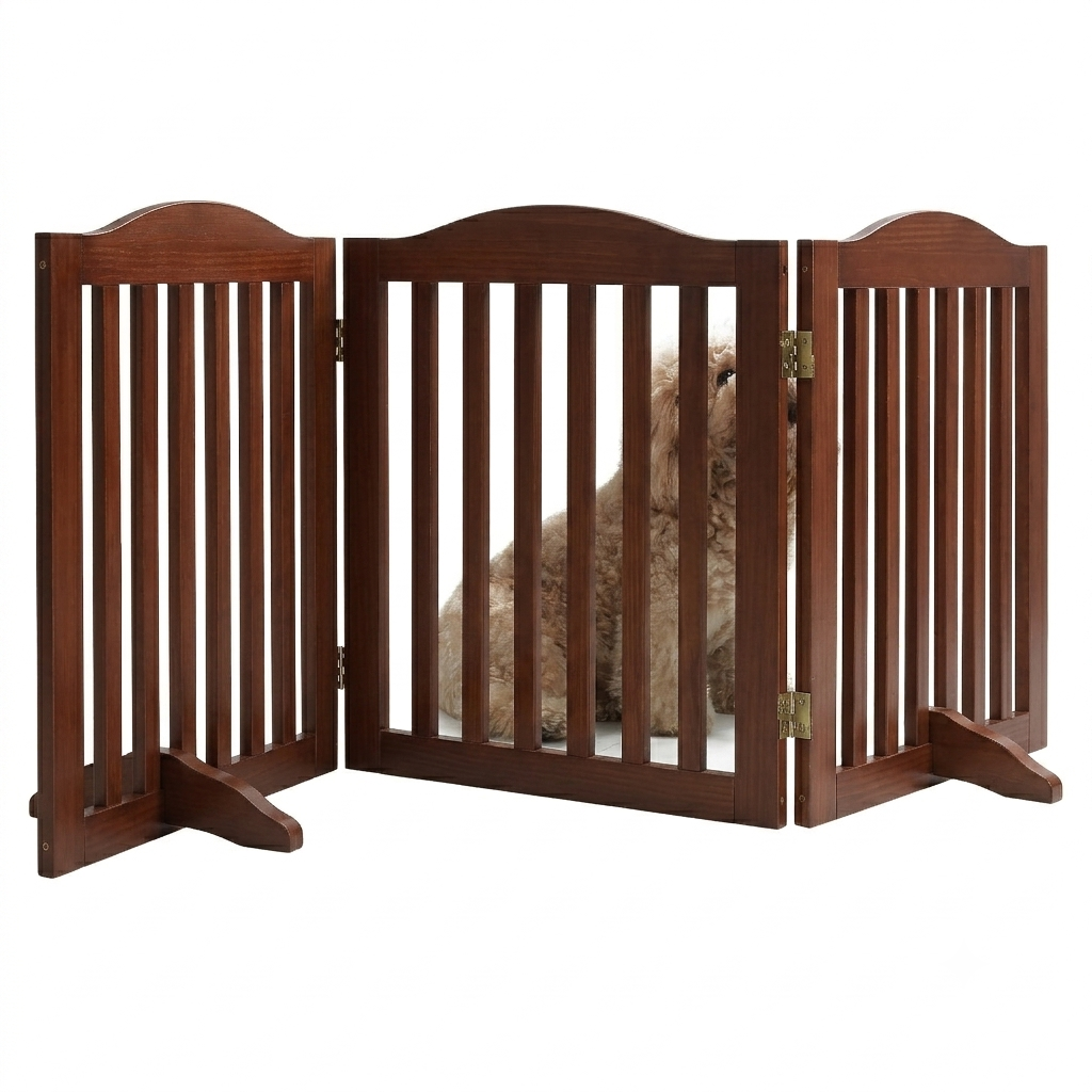 Wooden Freestanding Foldable Pet Gate for Dogs, 24 inch 3 Panels Step Over Fence, Dog Gate for The House, Doorway, image 4