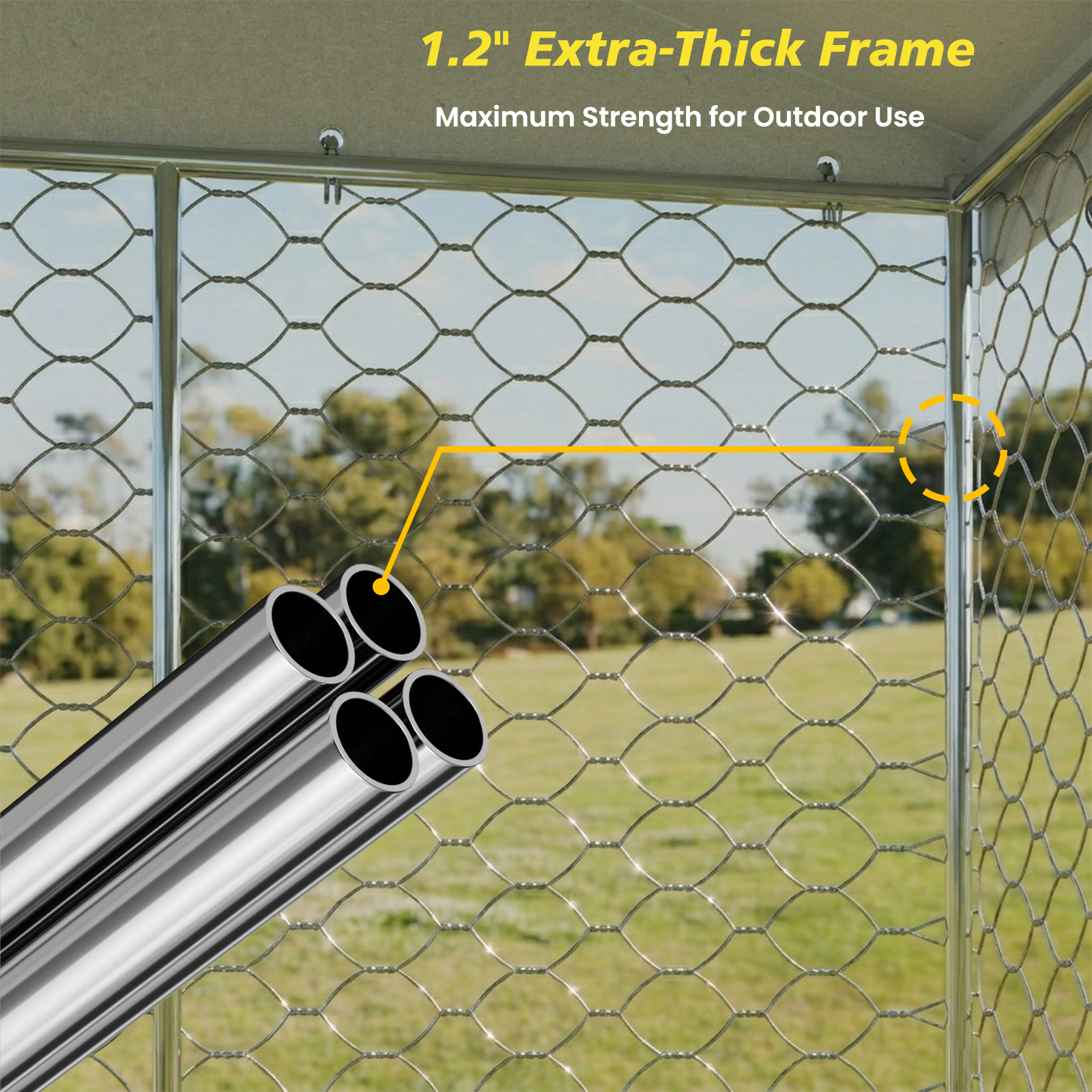 15x10 FT Large Outdoor Dog Kennel with Canopy, Heavy Duty Galvanized Steel Frame, Waterproof Cover, All-Weather Protection, Escape-Proof Lockable Pet Playpen for Large Dogs, Multiple Animals. image 9
