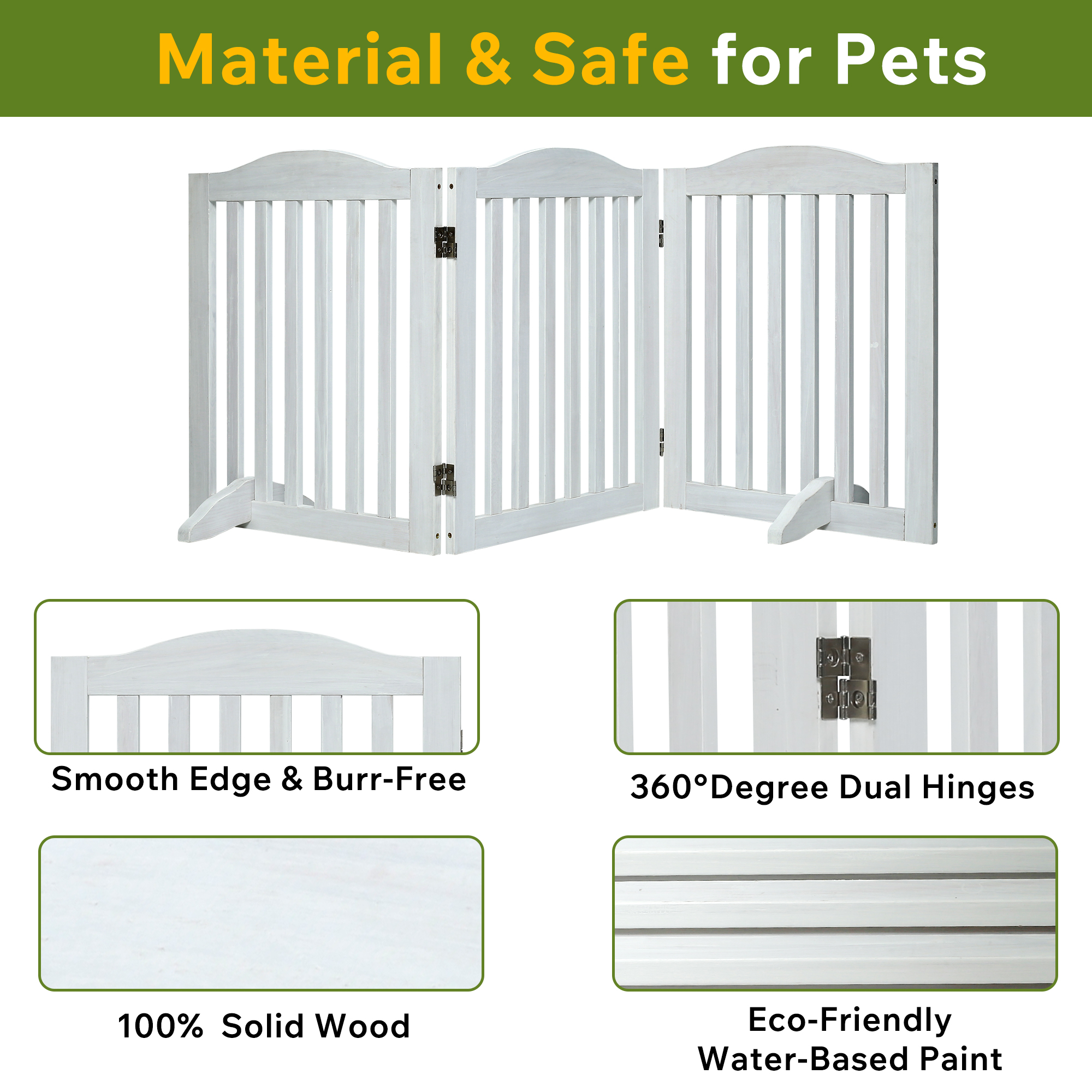 Wooden Freestanding Foldable Pet Gate for Dogs, 24 inch 3 Panels Step Over Fence, Dog Gate for The House, Doorway, image 7