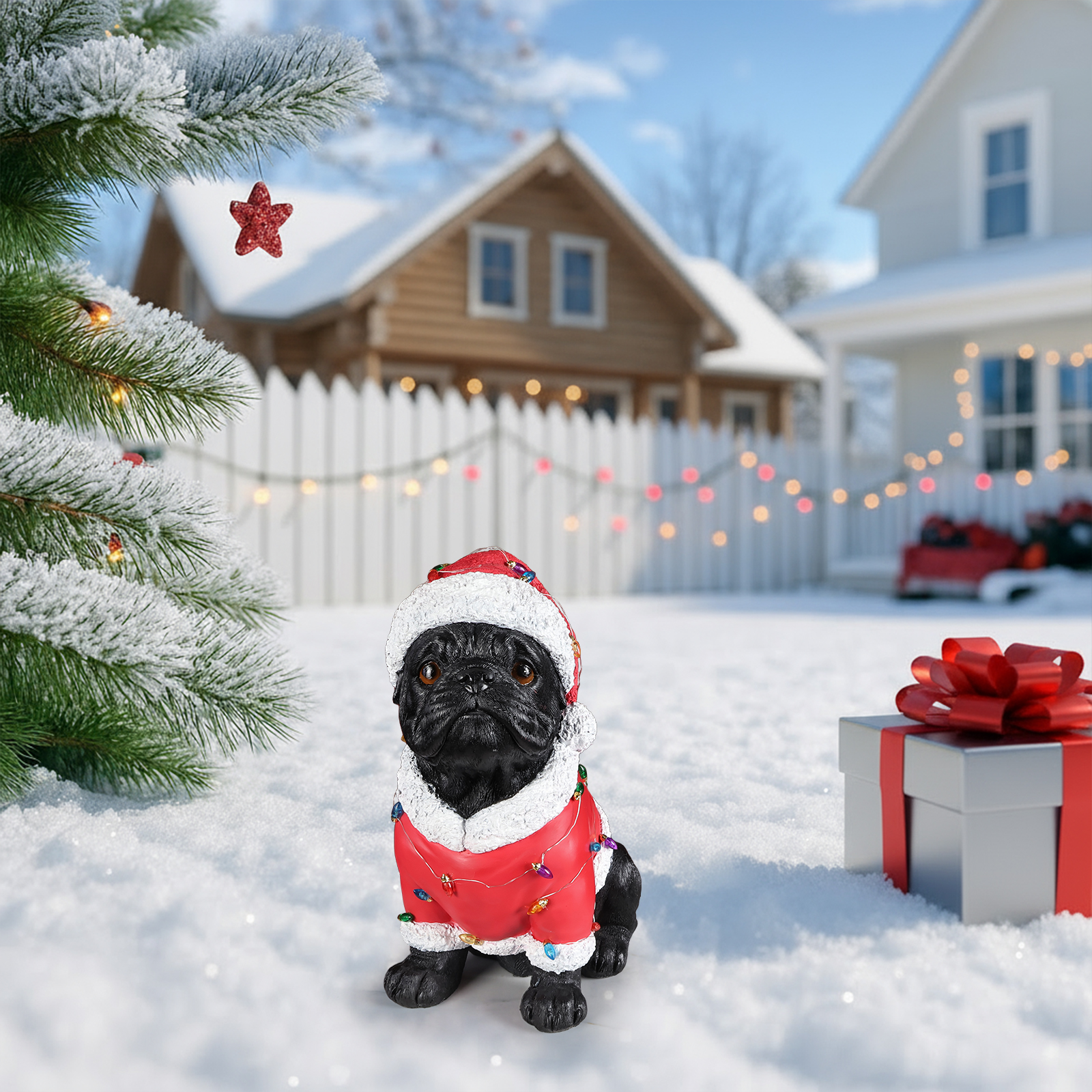 Christmas Pug Statue, Holiday Dog Figurine in Santa Outfit image 5