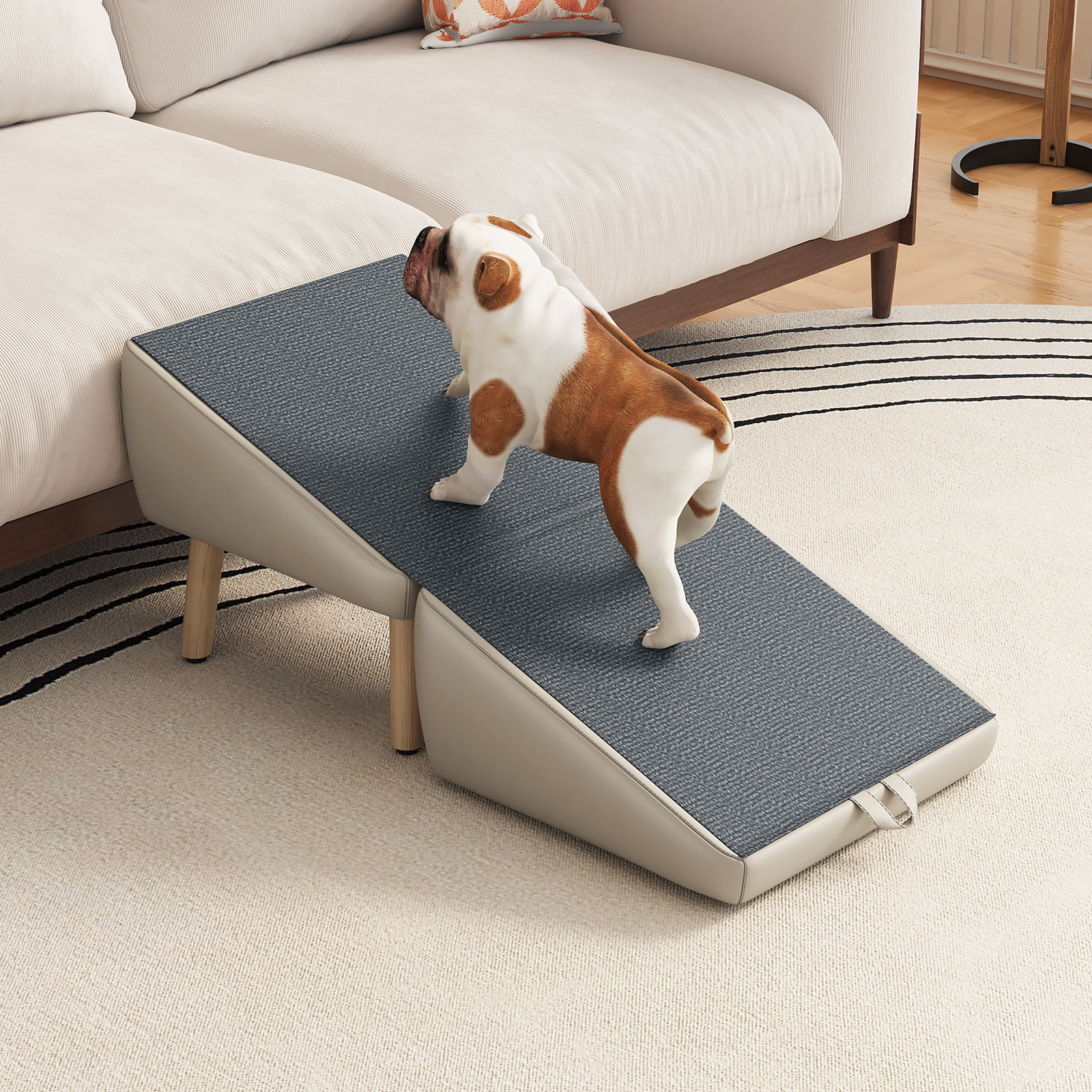 (UPGRADED) Dog Stairs for Small Dogs and Cats, Dog Ramp for Couch and Bed, Foldable 2-in-1 Wooden Pet Steps for Puppy, Split Ottoman Design (Light Grey) image 9