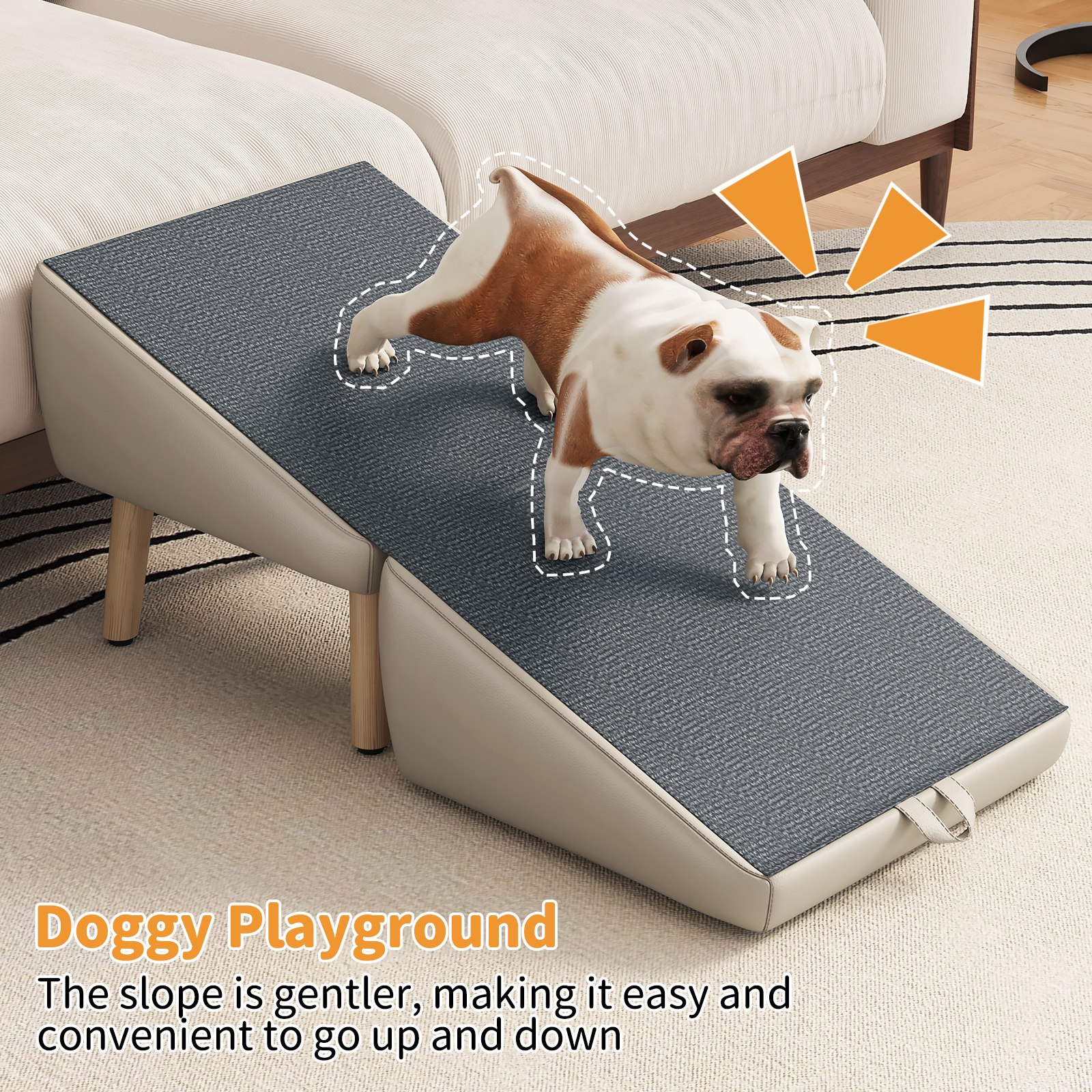 (UPGRADED) Dog Stairs for Small Dogs and Cats, Dog Ramp for Couch and Bed, Foldable 2-in-1 Wooden Pet Steps for Puppy, Split Ottoman Design (Light Grey) image 6