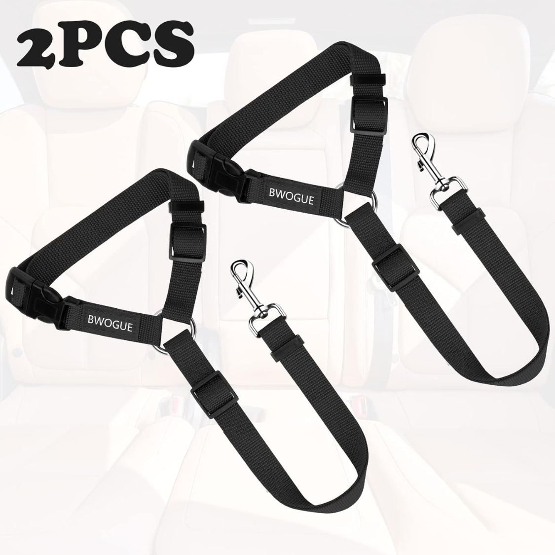 2 Pack Dog Seat Belt For Car, Headrest Restraint Safety Leads image 3