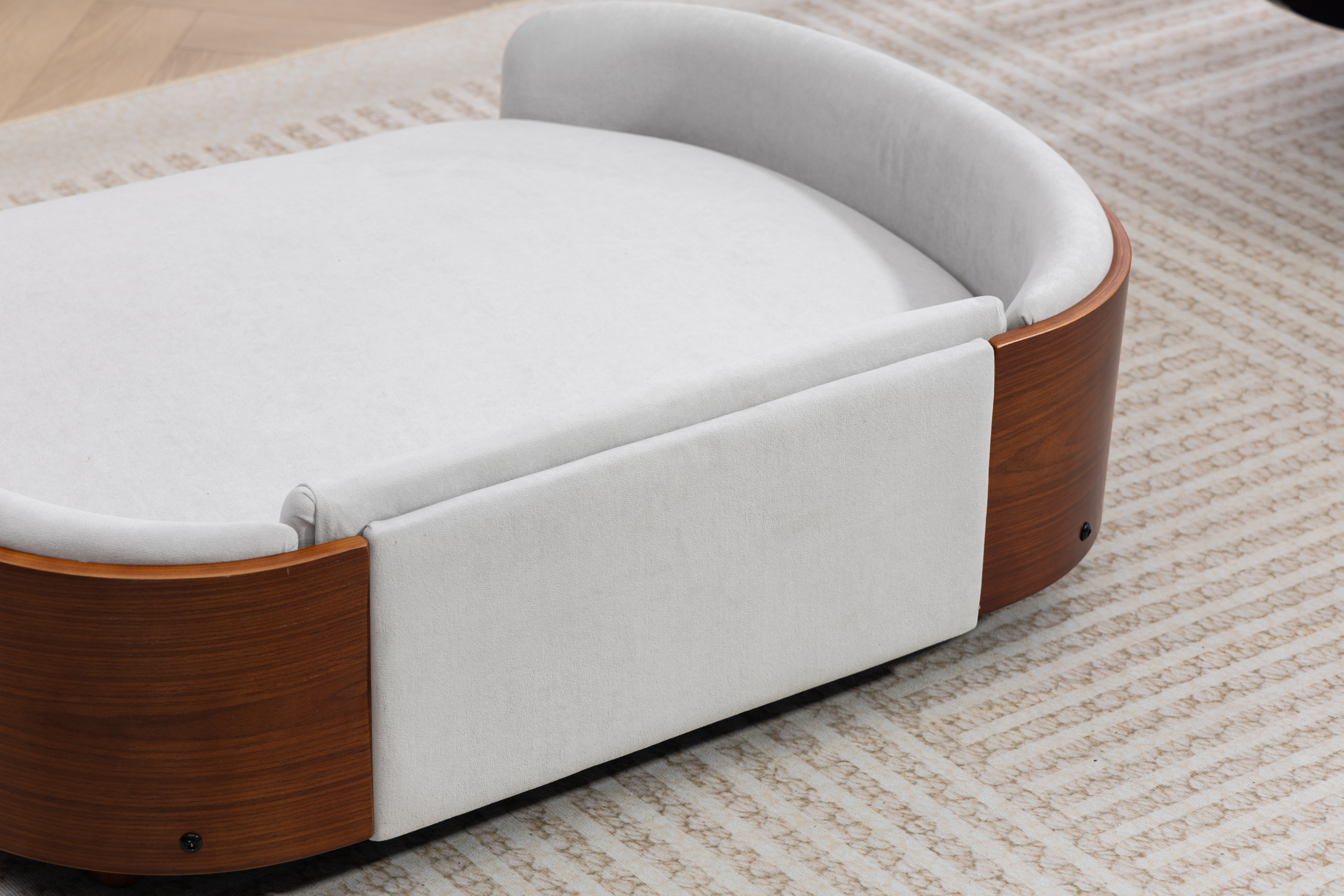 Scandinavian style Elevated Dog Bed Pet Sofa With Solid Wood legs and Walnut Bent Wood Back, Velvet Light Gray,Large Size image 21
