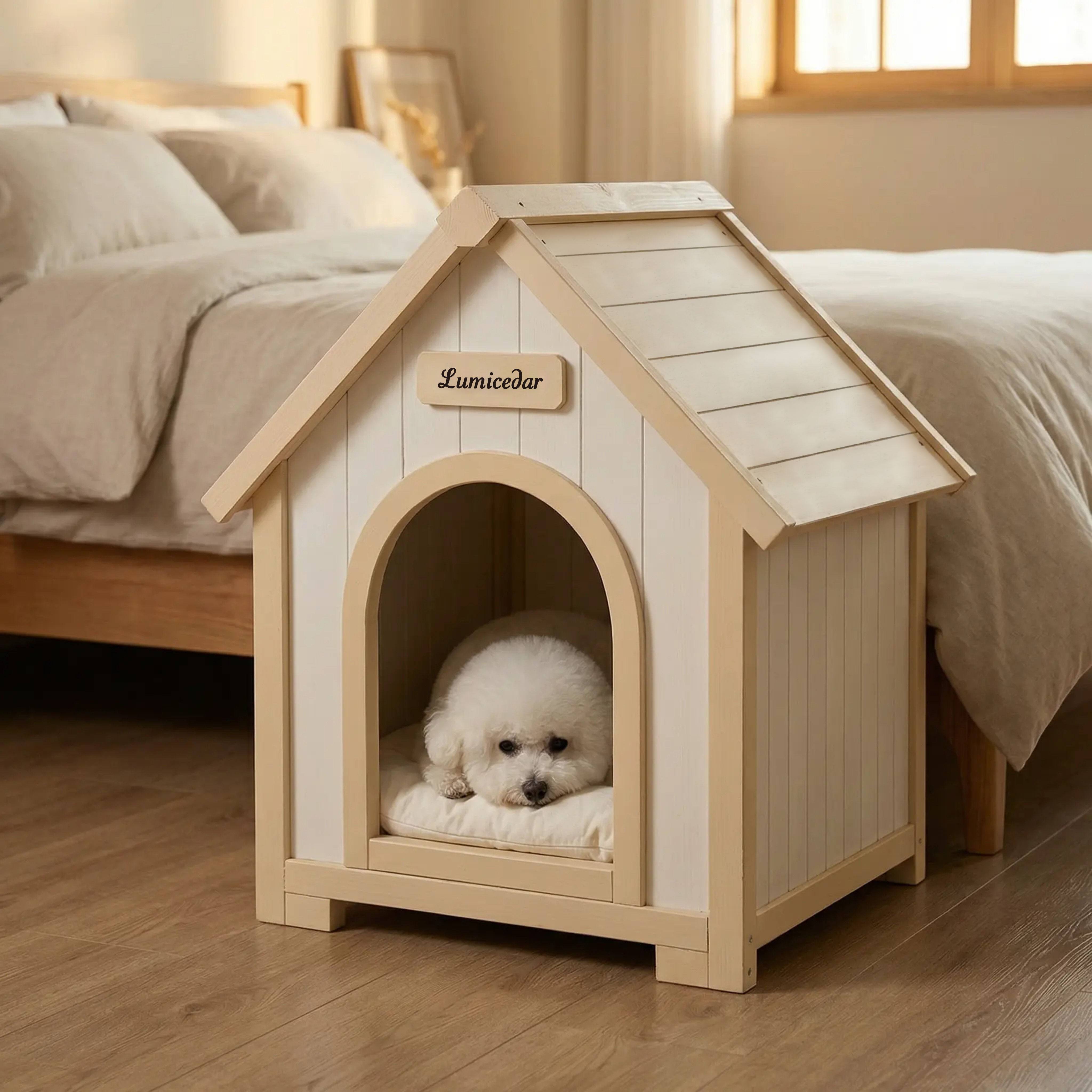 Modern Indoor Wooden Dog House with EVA Cushion – Solid Cedar Pet House for Small Dogs & Cats image 17