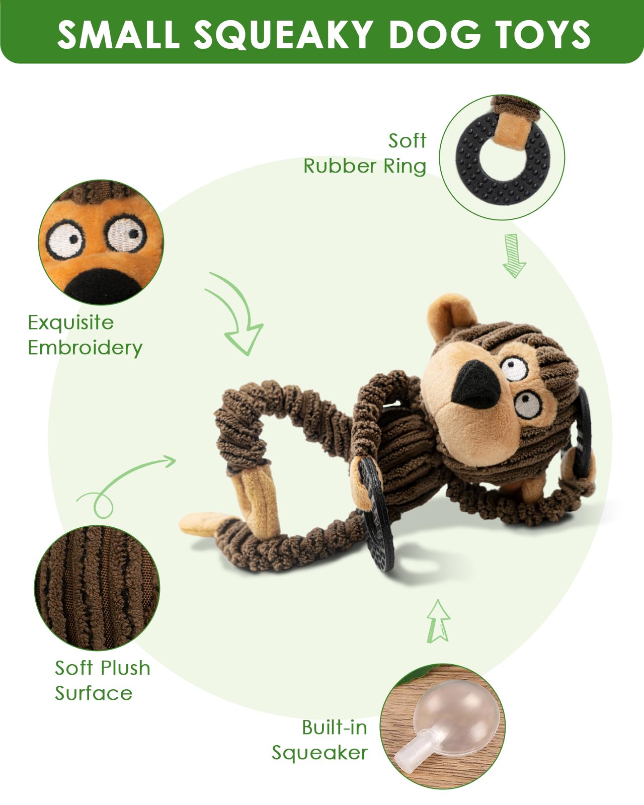 Squeaky Plush Monkey Dog Toy with Teething Rings image 5