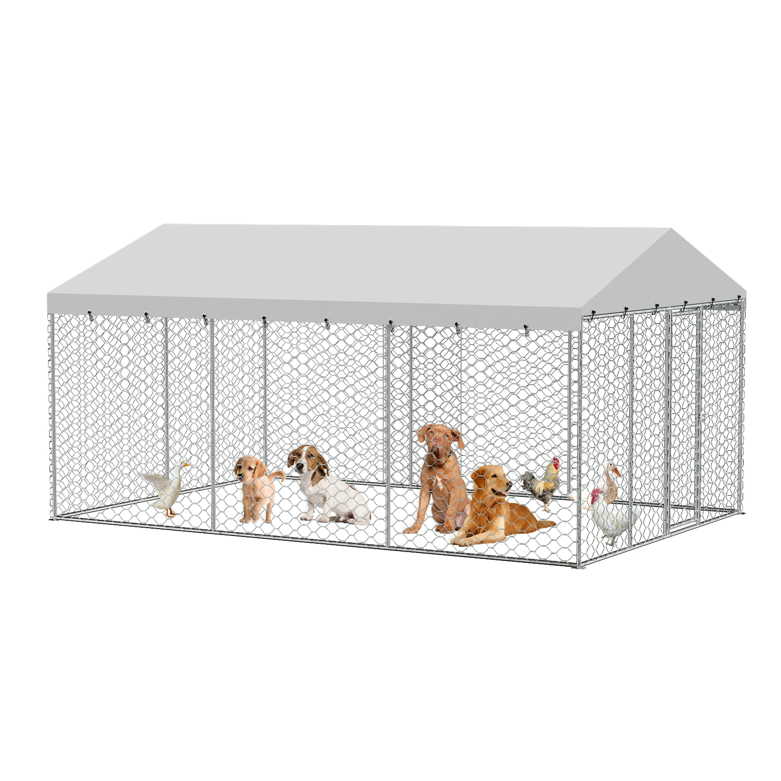 15x10 FT Large Outdoor Dog Kennel with Canopy, Heavy Duty Galvanized Steel Frame, Waterproof Cover, All-Weather Protection, Escape-Proof Lockable Pet Playpen for Large Dogs, Multiple Animals. image 7