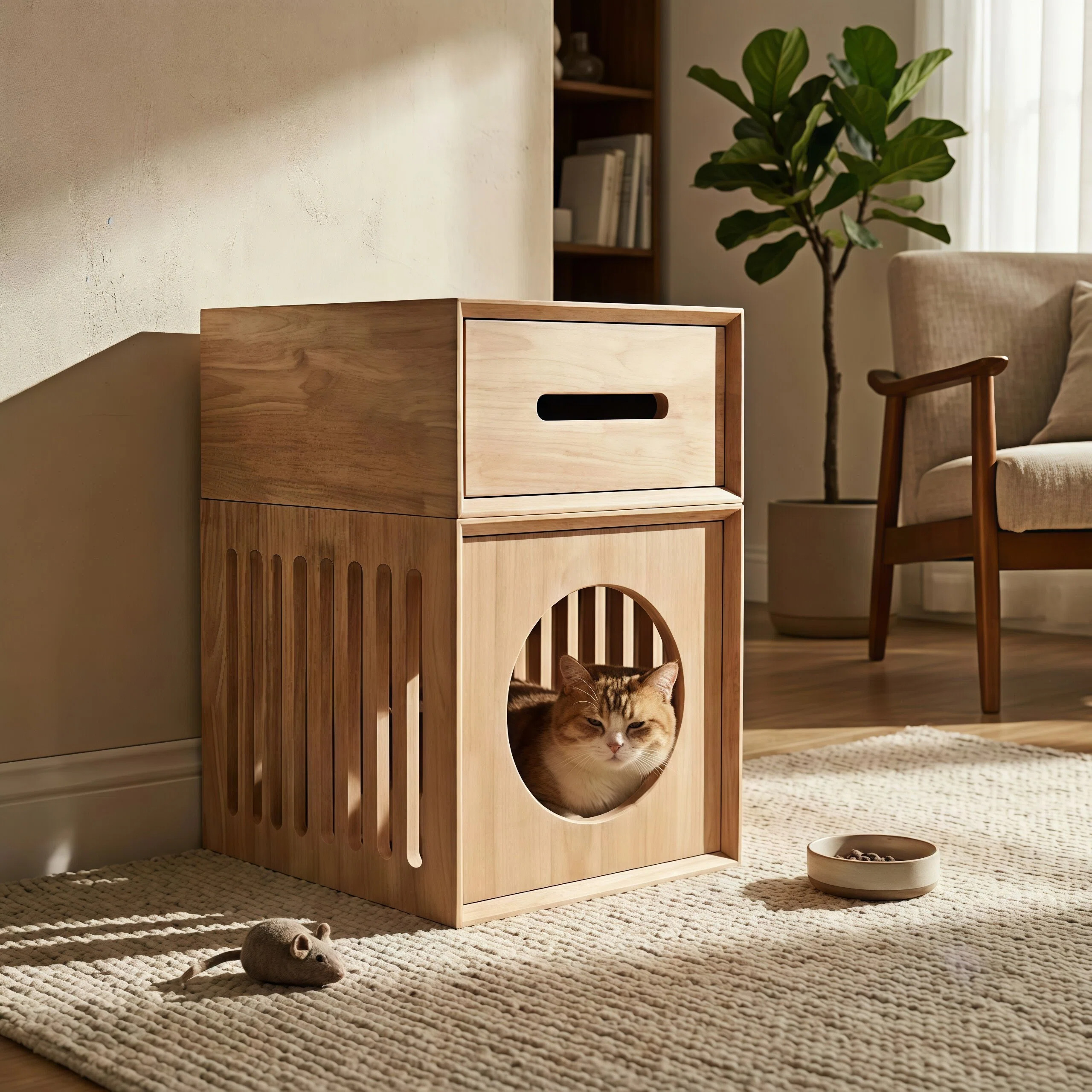 Solid Wood Rubberwood Pet Cat Bed image 2